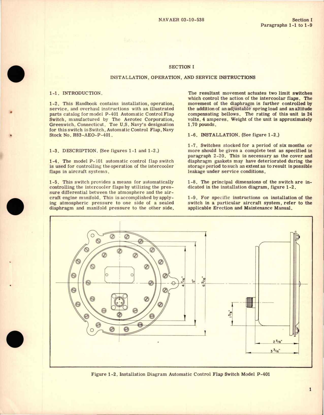Sample page 5 from AirCorps Library document: Operation, Service and Overhaul Instructions with Parts Catalog for Automatic Control Flap Switch - Model P-401
