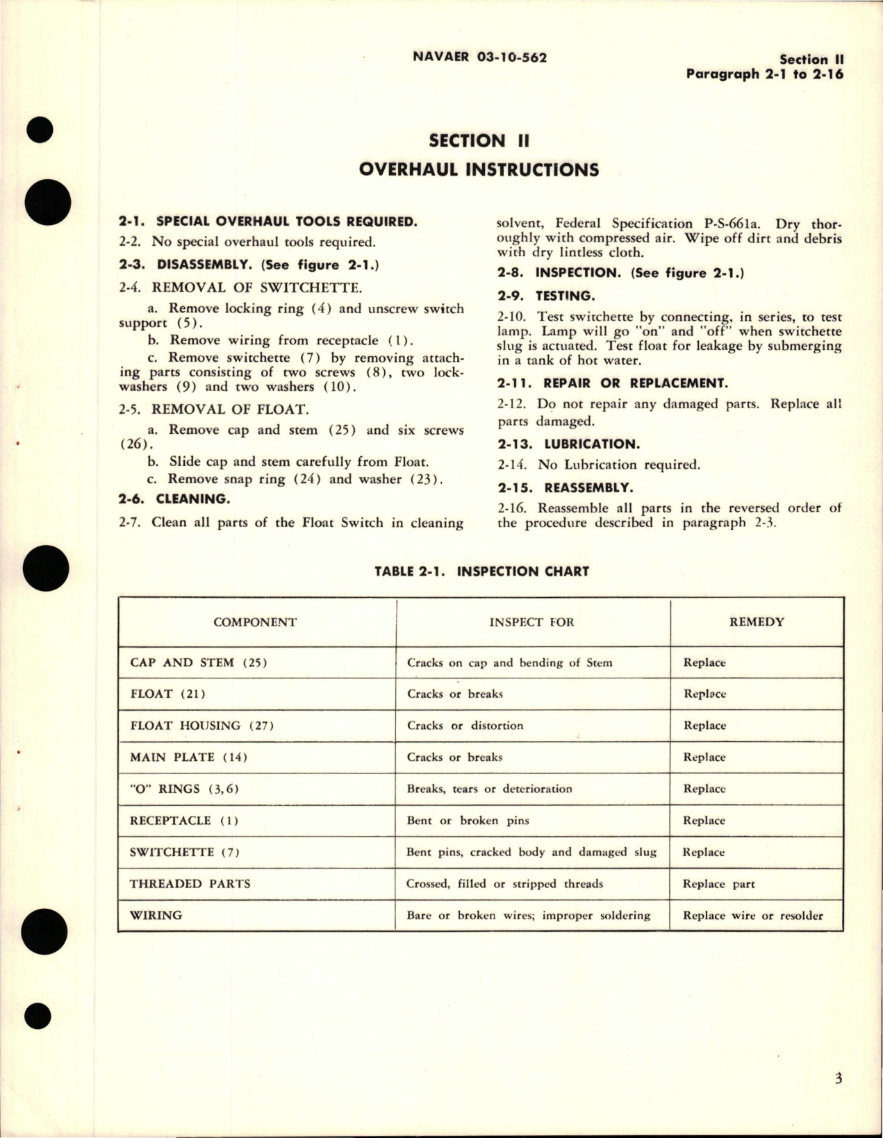 Sample page 5 from AirCorps Library document: Overhaul Instructions for Float Switch - Part F-2702