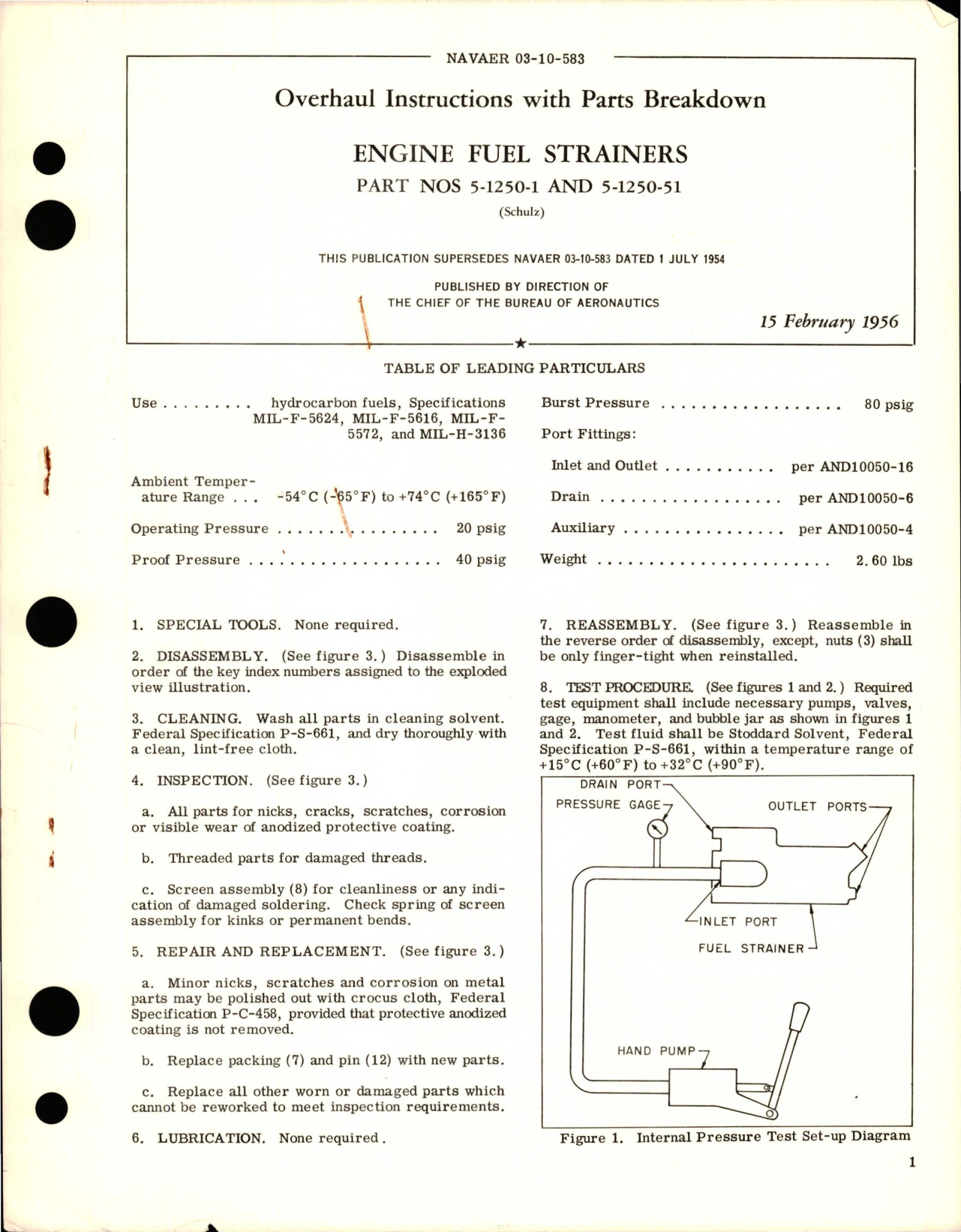 Sample page 1 from AirCorps Library document: Overhaul Instructions with Parts Breakdown for Engine Fuel Strainers - Parts 5-1250-1 and 5-1250-51