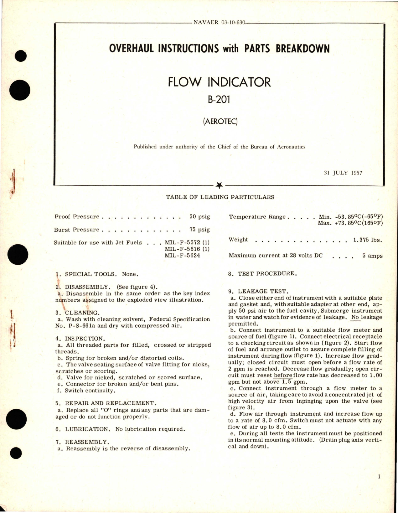 Sample page 1 from AirCorps Library document: Overhaul Instructions with Parts Breakdown for Flow Indicator - B-201