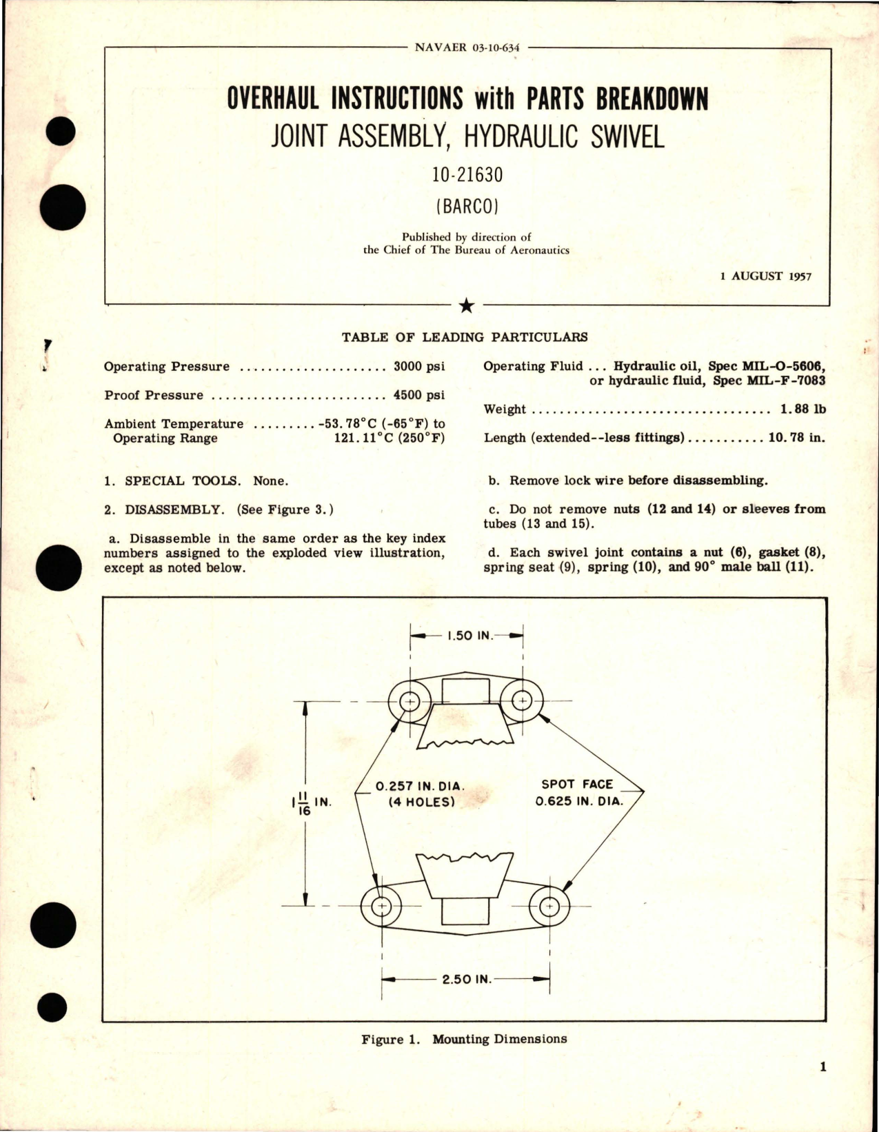 Sample page 1 from AirCorps Library document: Overhaul Instructions with Parts Breakdown for Hydraulic Swivel Joint Assembly - 10-21630