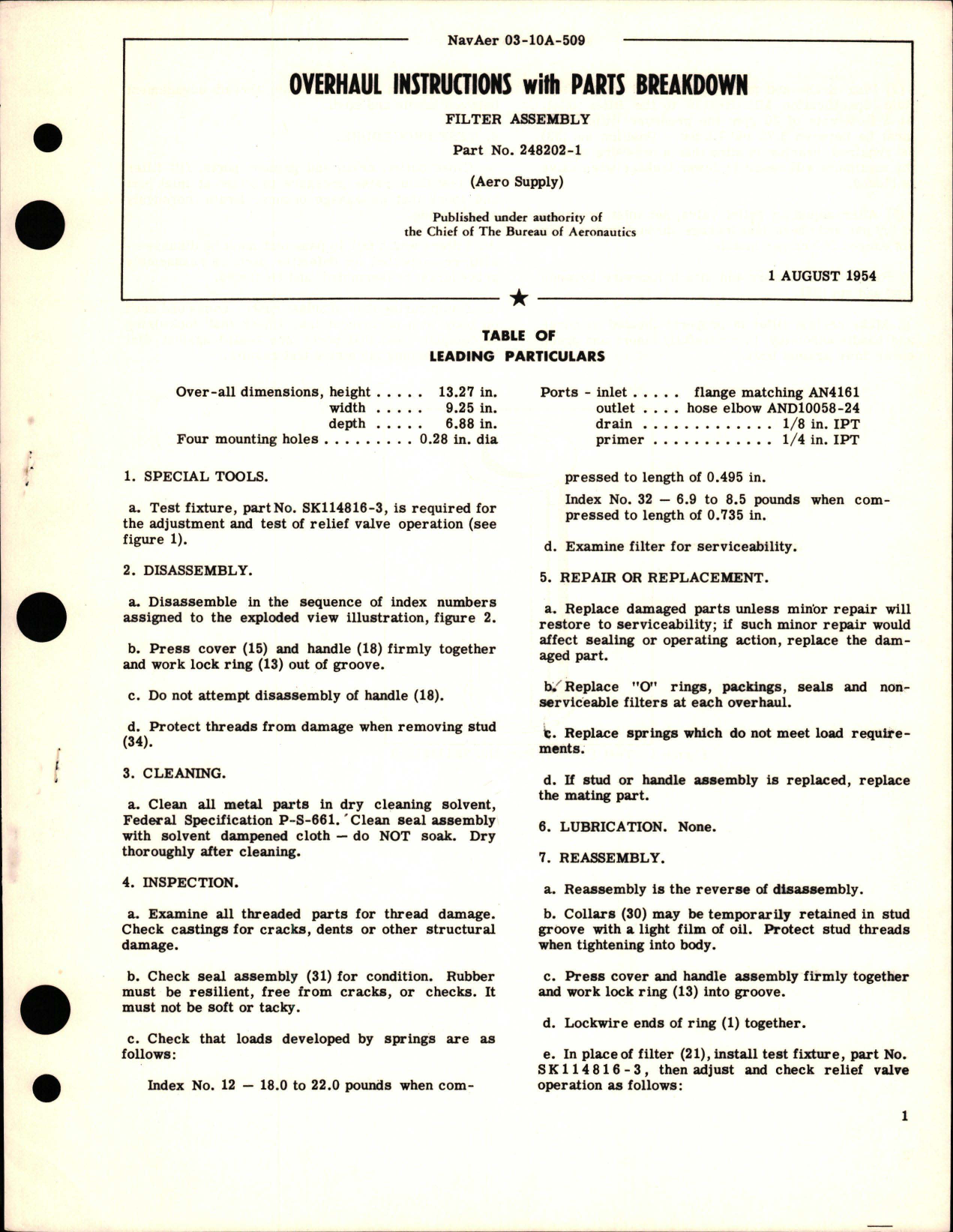 Sample page 1 from AirCorps Library document: Overhaul Instructions with Parts Breakdown for Filter Assembly - Part 248202-1