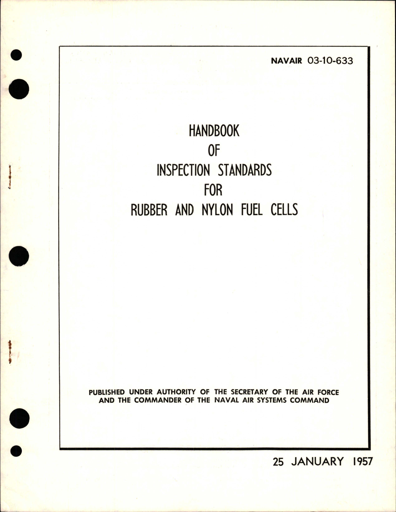 Sample page 1 from AirCorps Library document: Handbook of Inspection Standards for Rubber and Nylon Fuel Cells