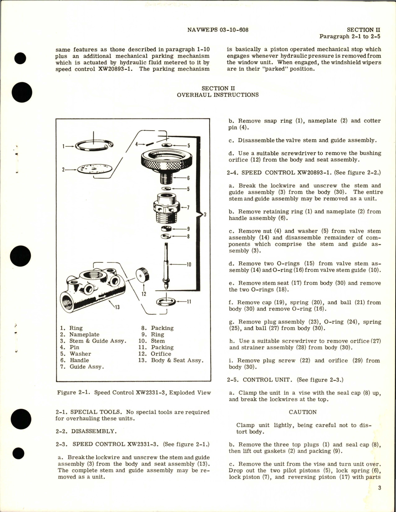 Sample page 7 from AirCorps Library document: Overhaul Instructions for Hydraulic Windshield Wiper System Components - Control Unit XW2069-3, Speed Control XW2331-3, and 20893-1