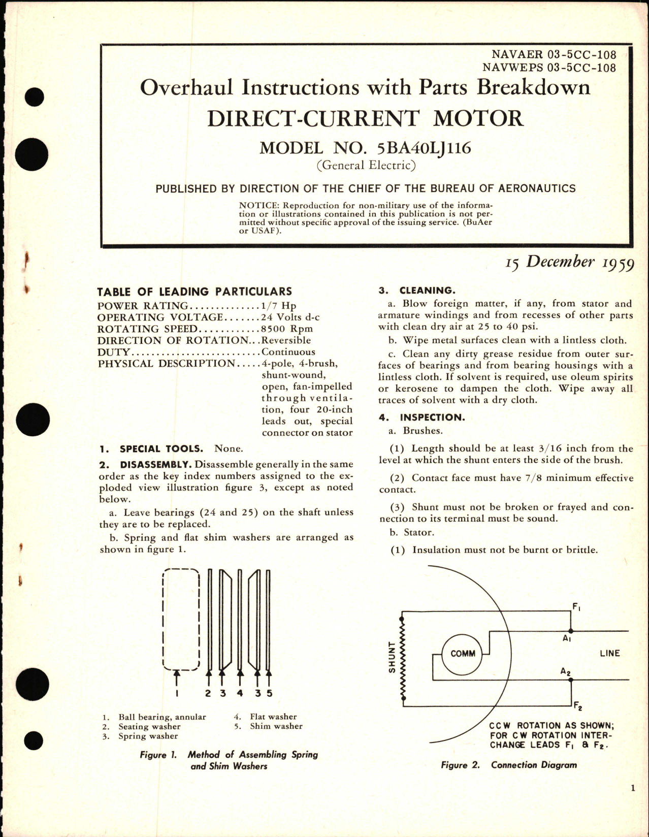 Sample page 1 from AirCorps Library document: Overhaul Instructions with Parts Breakdown for Direct Current Motor - Model 5BA40LJ116