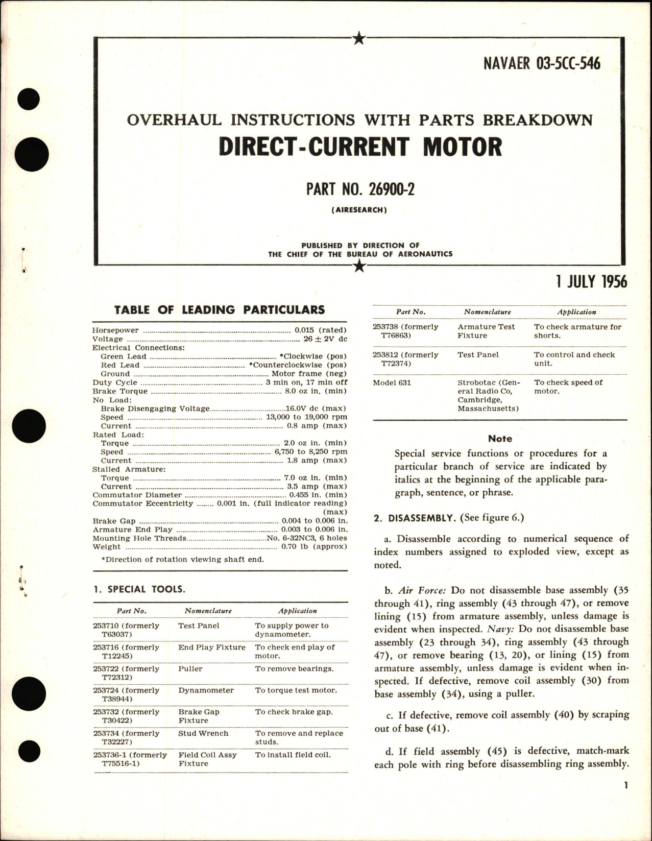Sample page 1 from AirCorps Library document: Overhaul Instructions with Parts Breakdown for Direct Current Motor - Part 26900-2 