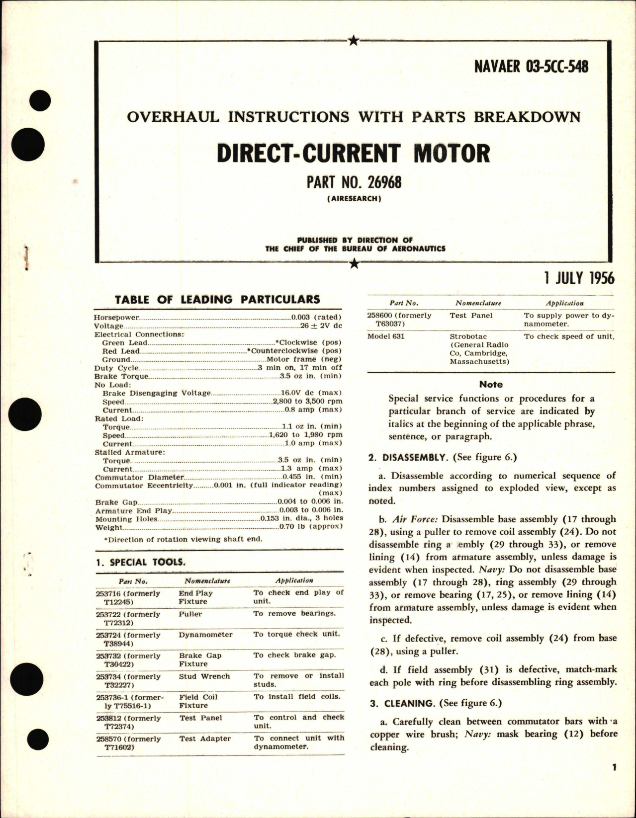 Sample page 1 from AirCorps Library document: Overhaul Instructions with Parts Breakdown for Direct Current Motor - Part 26968