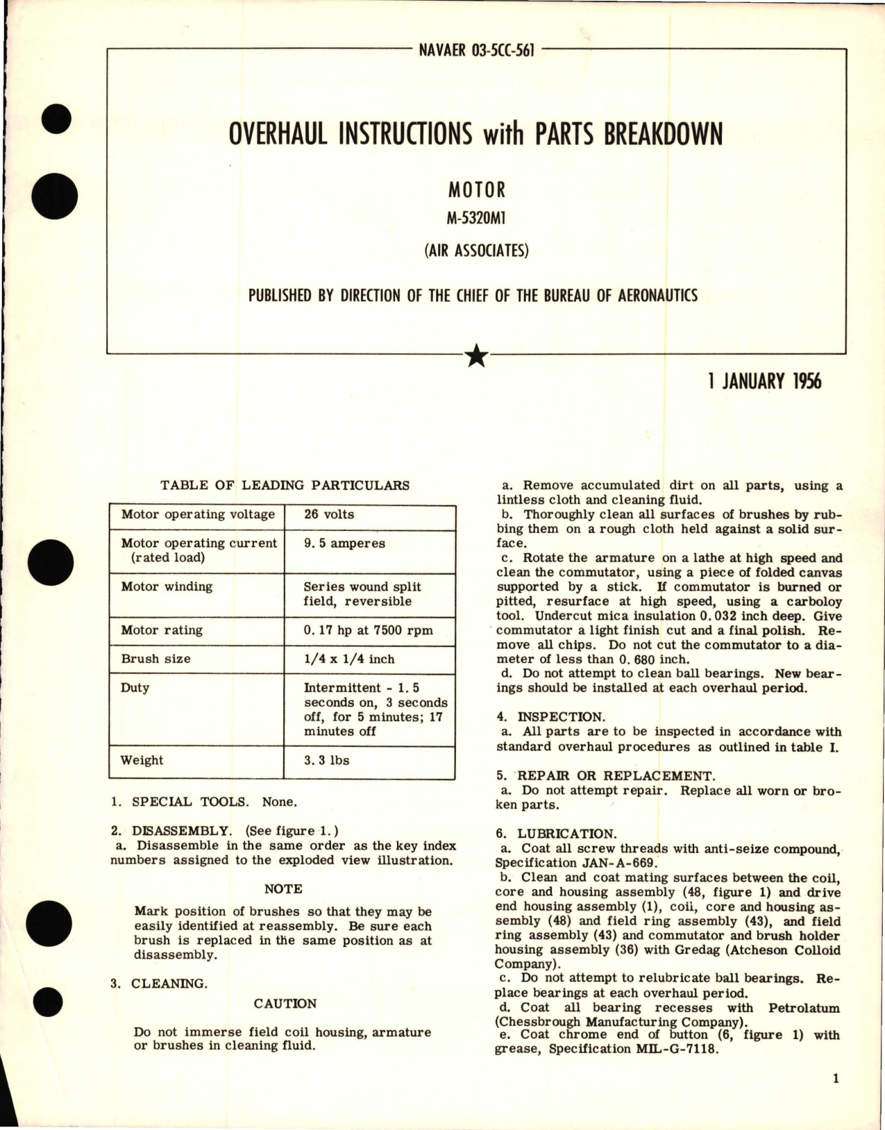 Sample page 1 from AirCorps Library document: Overhaul Instructions with Parts Breakdown for Motor M-5320M1