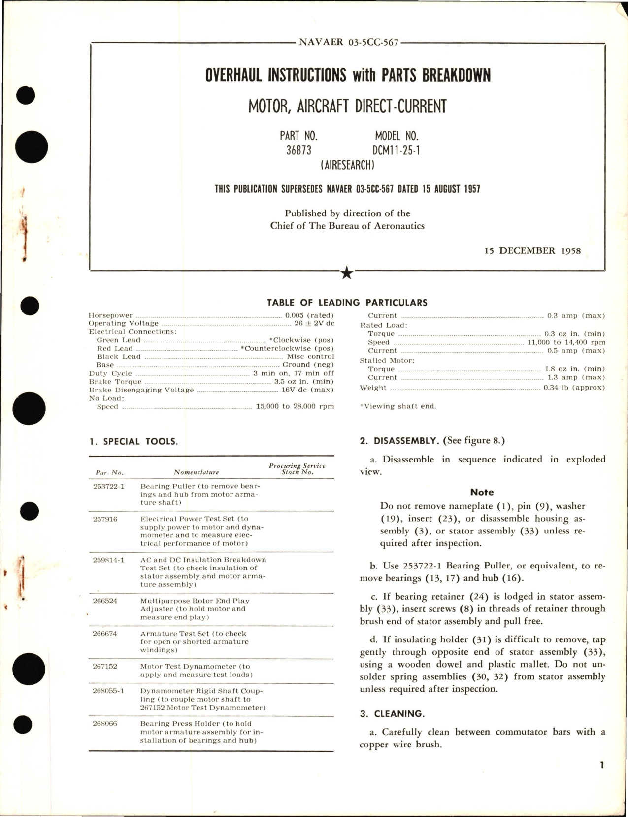 Sample page 1 from AirCorps Library document: Overhaul Instructions with Parts Breakdown for Motor, Aircraft Direct Current - Part 36873 