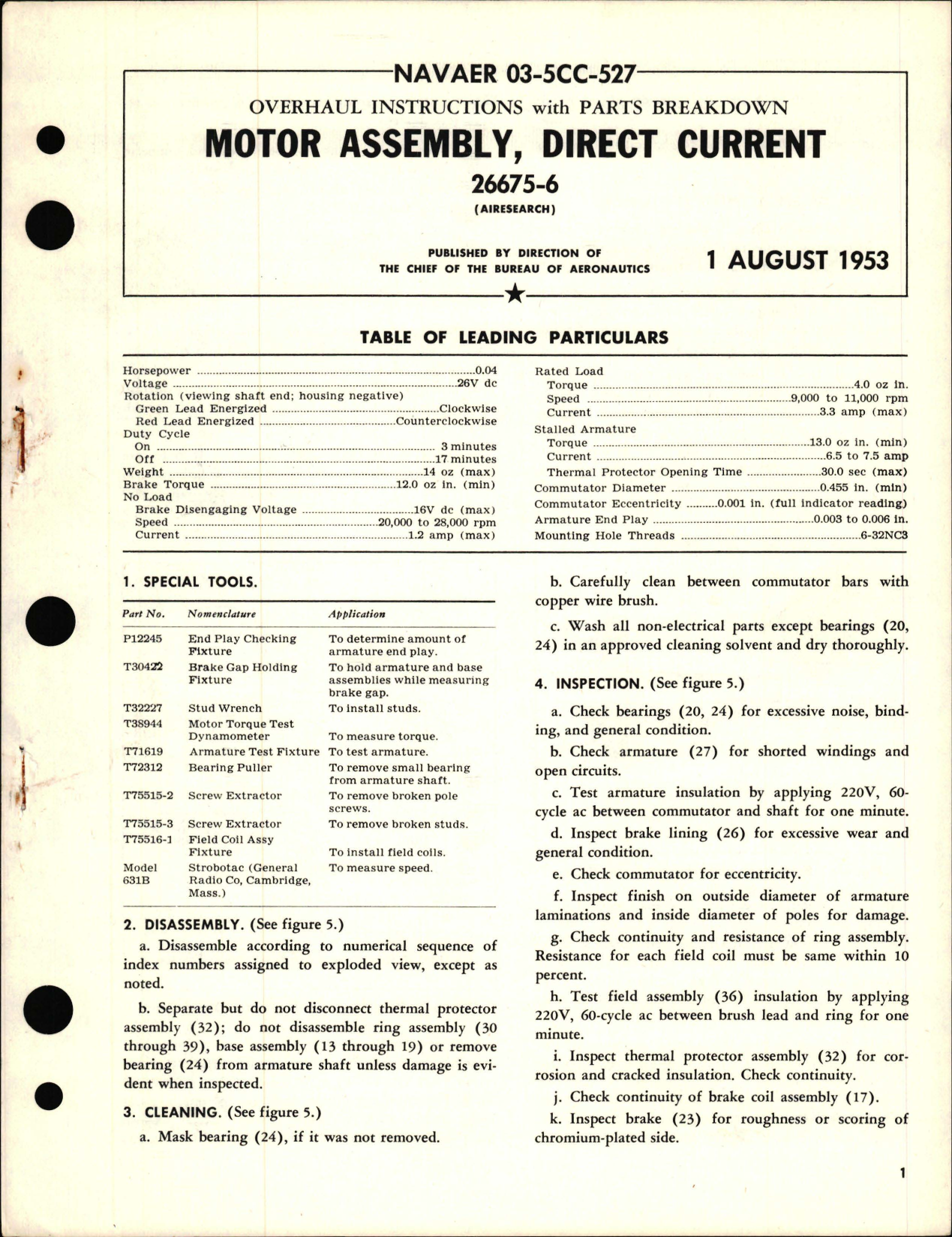 Sample page 1 from AirCorps Library document: Overhaul Instructions with Parts Breakdown for Motor Assembly, Direct Current - Part 26675-6