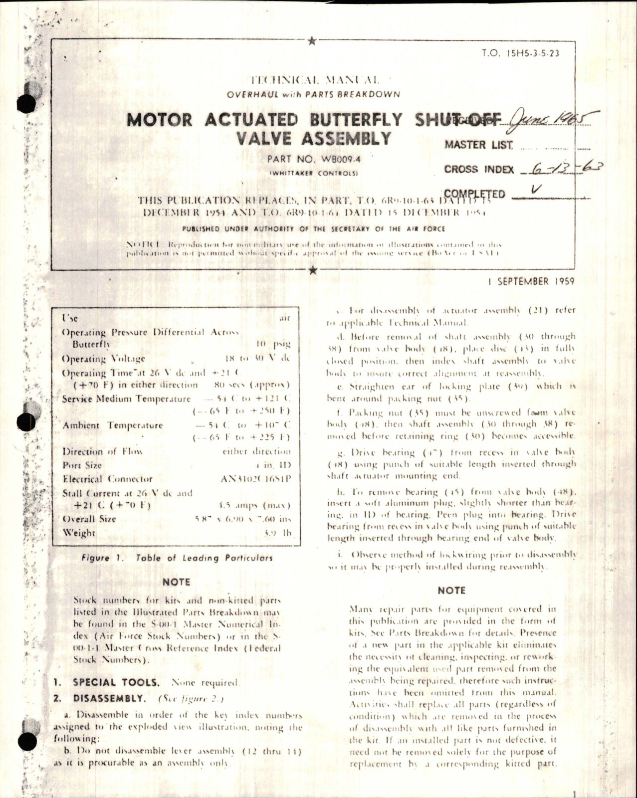 Sample page 1 from AirCorps Library document: Overhaul with Parts Breakdown for Motor Actuated Butterfly Shut-Off Valve Assembly - Part WB009-4