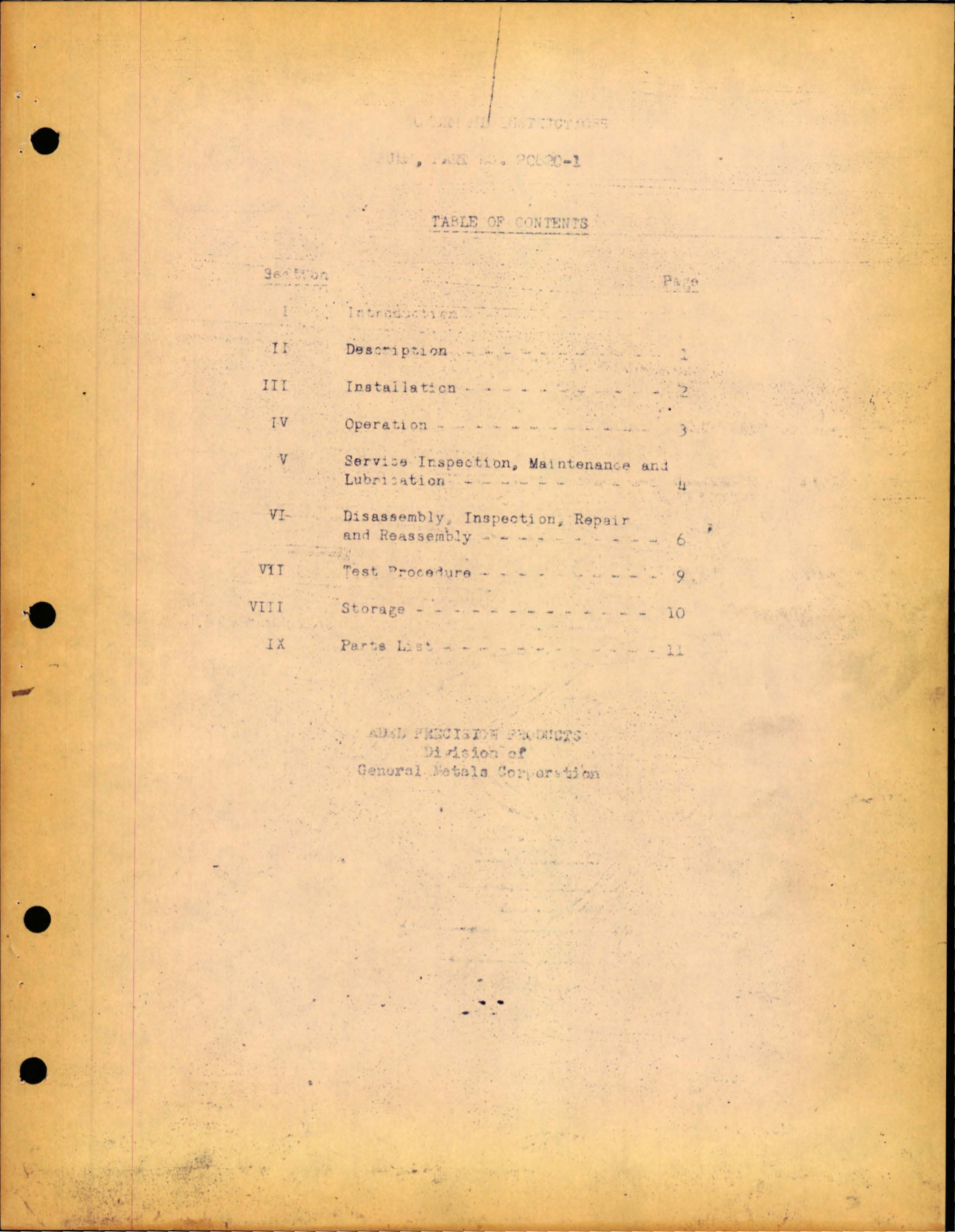 Sample page 1 from AirCorps Library document: Maintenance and Service with Parts Catalog for Fluid Metering Pump - Model 20820-1
