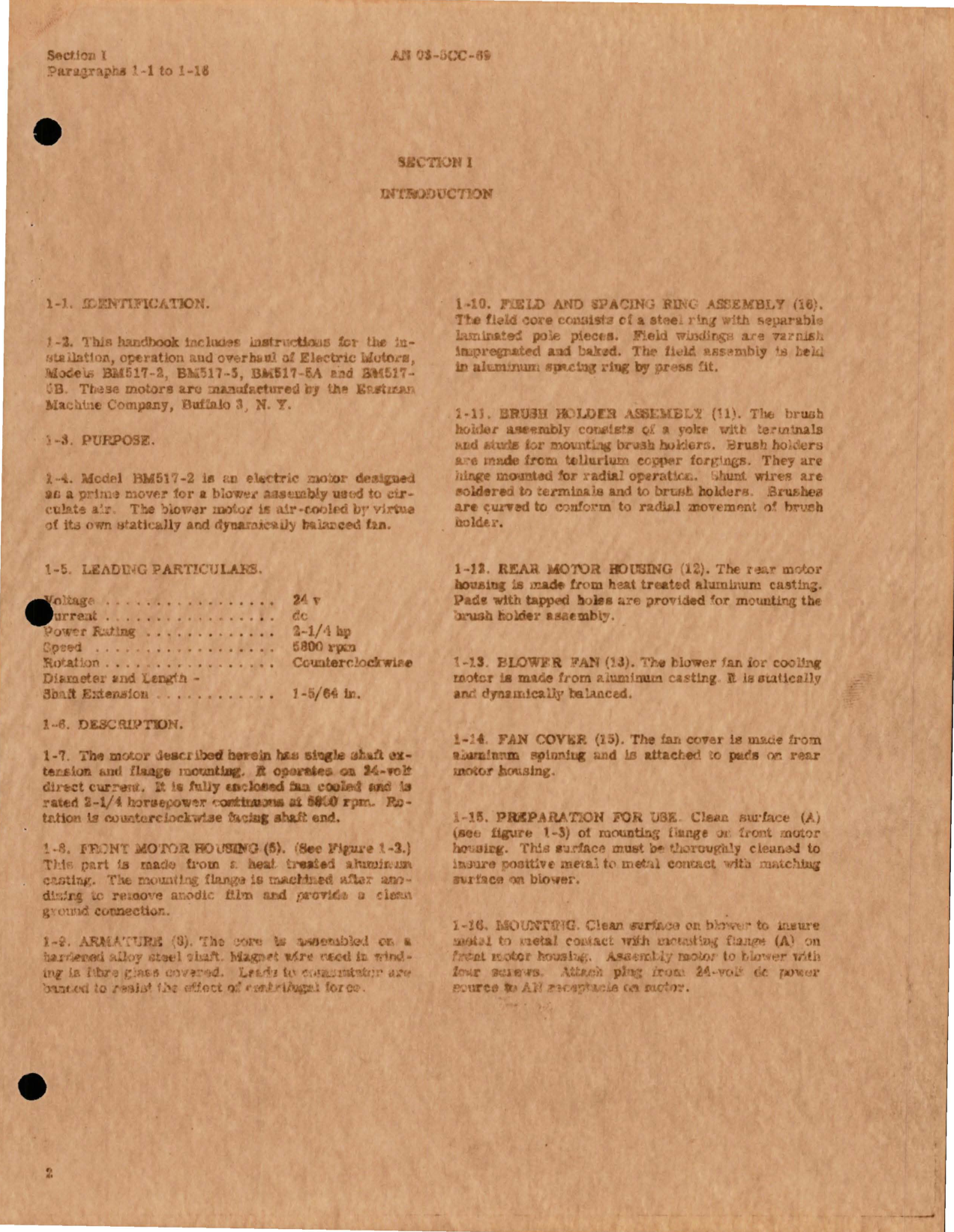 Sample page 5 from AirCorps Library document: Overhaul Instructions for Electric Motors - Models BM517-2, BM517-5, BM517-5A, and BM517-5B 