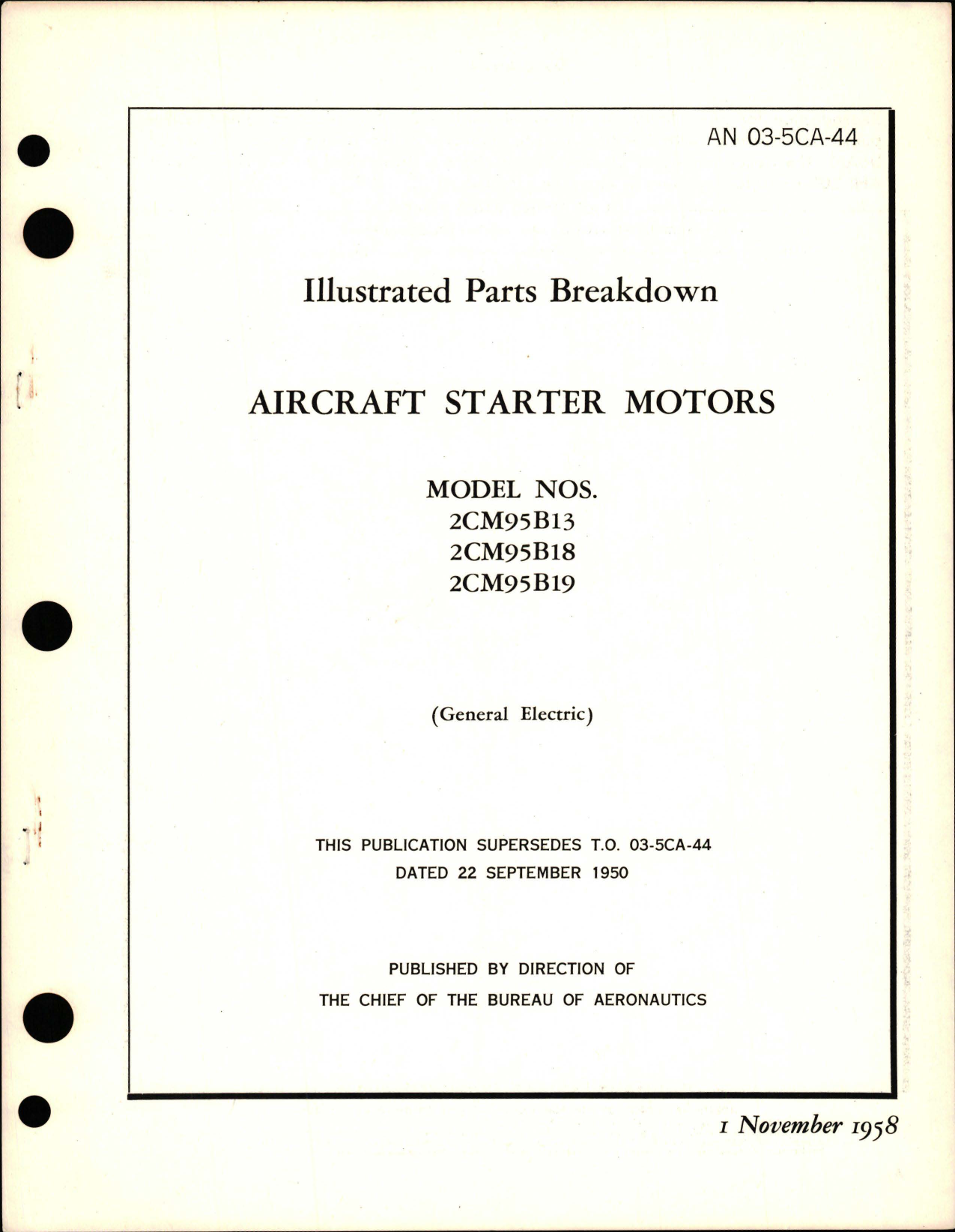 Sample page 1 from AirCorps Library document: Illustrated Parts Breakdown for Starter Motors - Models 2CM95B13, 2CM95B18, and 2CM95B19 