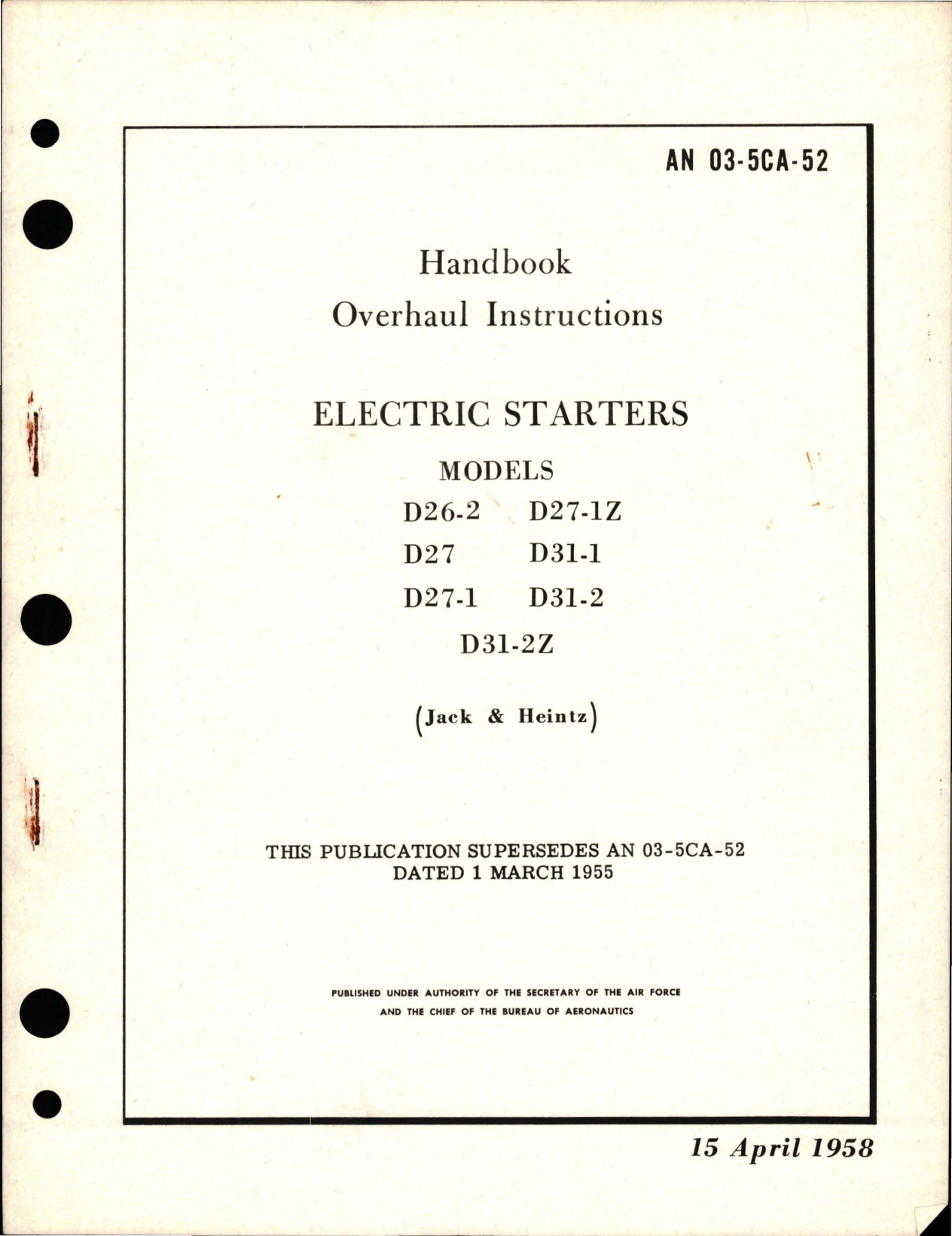 Sample page 1 from AirCorps Library document: Electric Starters 