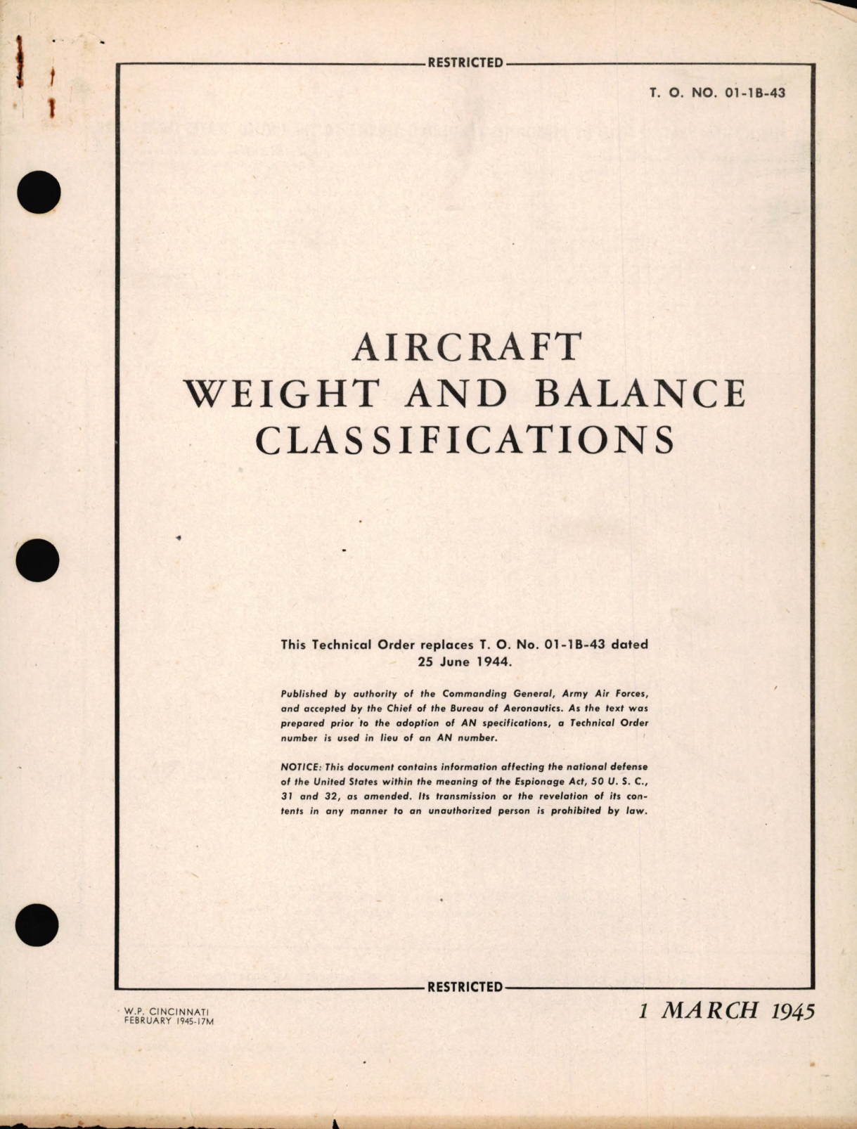 Sample page 1 from AirCorps Library document: Aircraft Weight and Balance Classifications