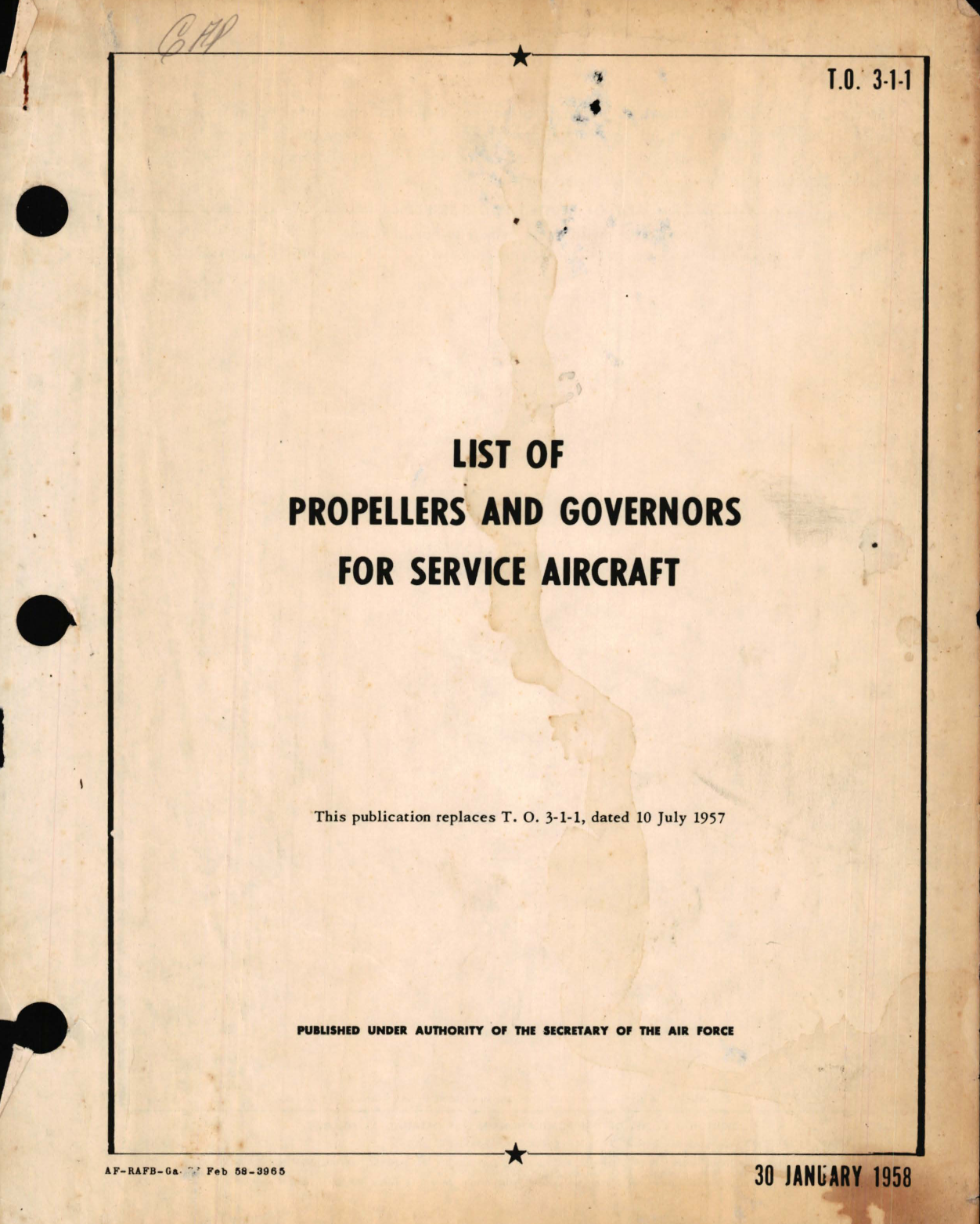 Sample page 1 from AirCorps Library document: List of Propellers and Governors for Service Aircraft