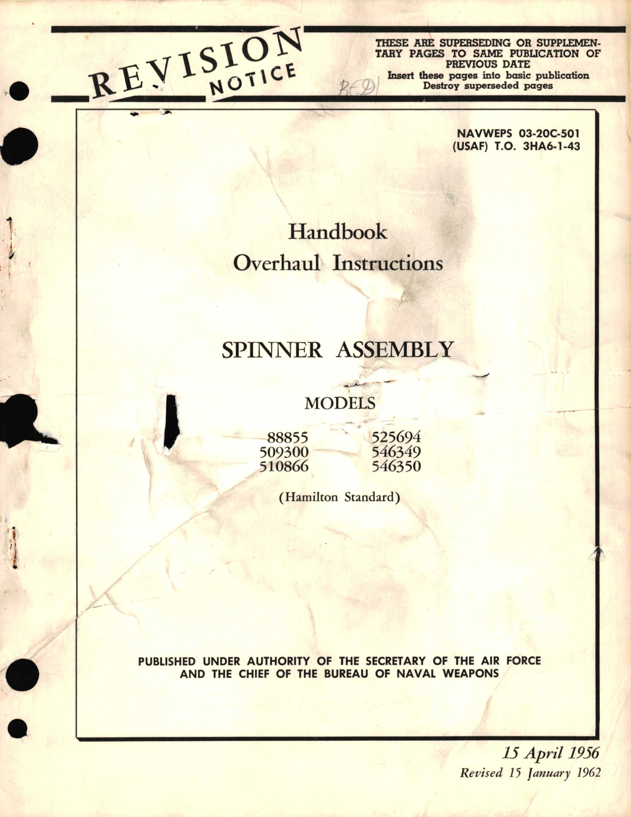 Sample page 1 from AirCorps Library document: Overhaul Instructions for Spinner Assembly Models 88855, 509300, 510866, 525694, 546349, 546350