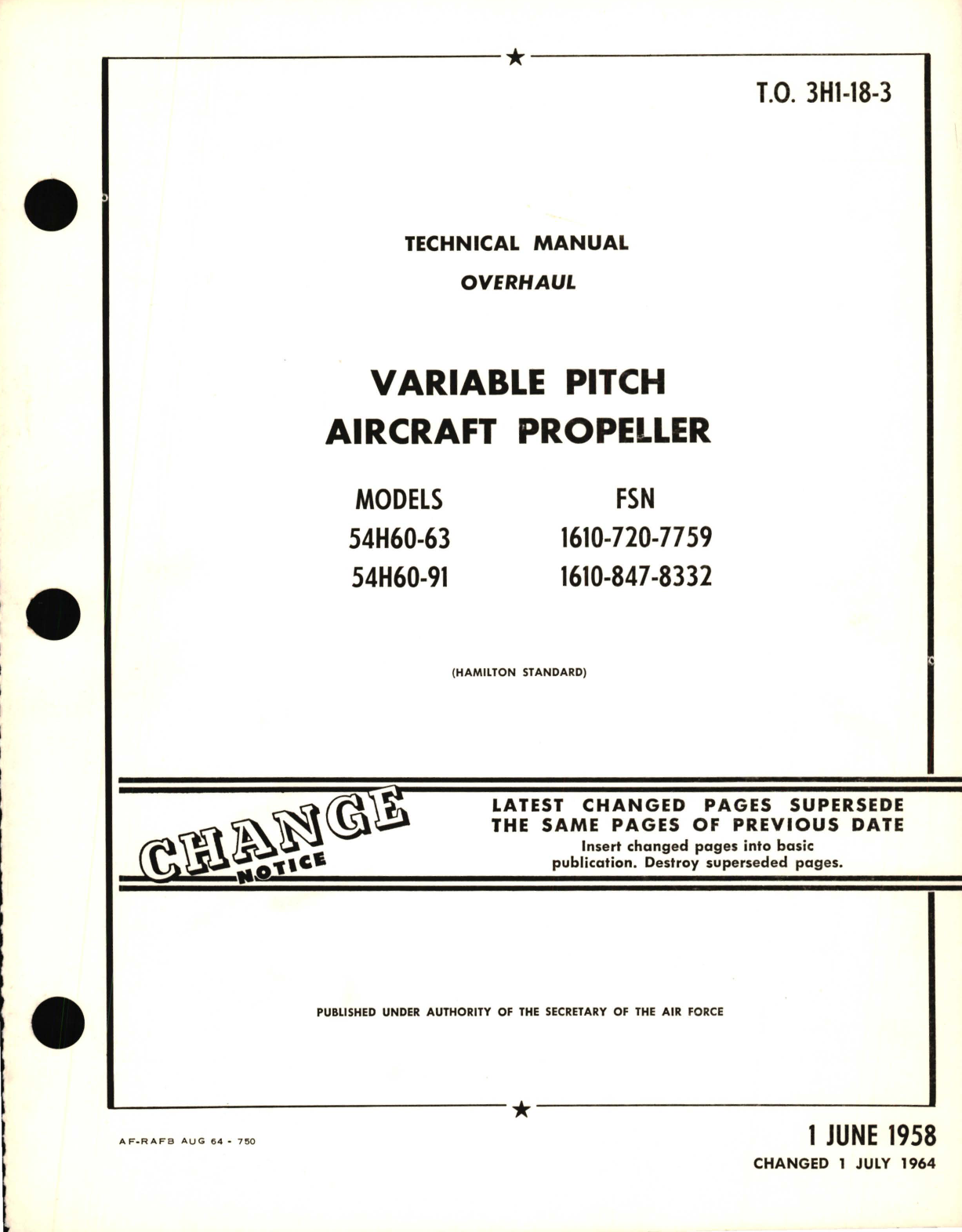 Sample page 1 from AirCorps Library document: Overhaul for Variable Pitch Aircraft Propeller Models 54H60-63, 54H60-91