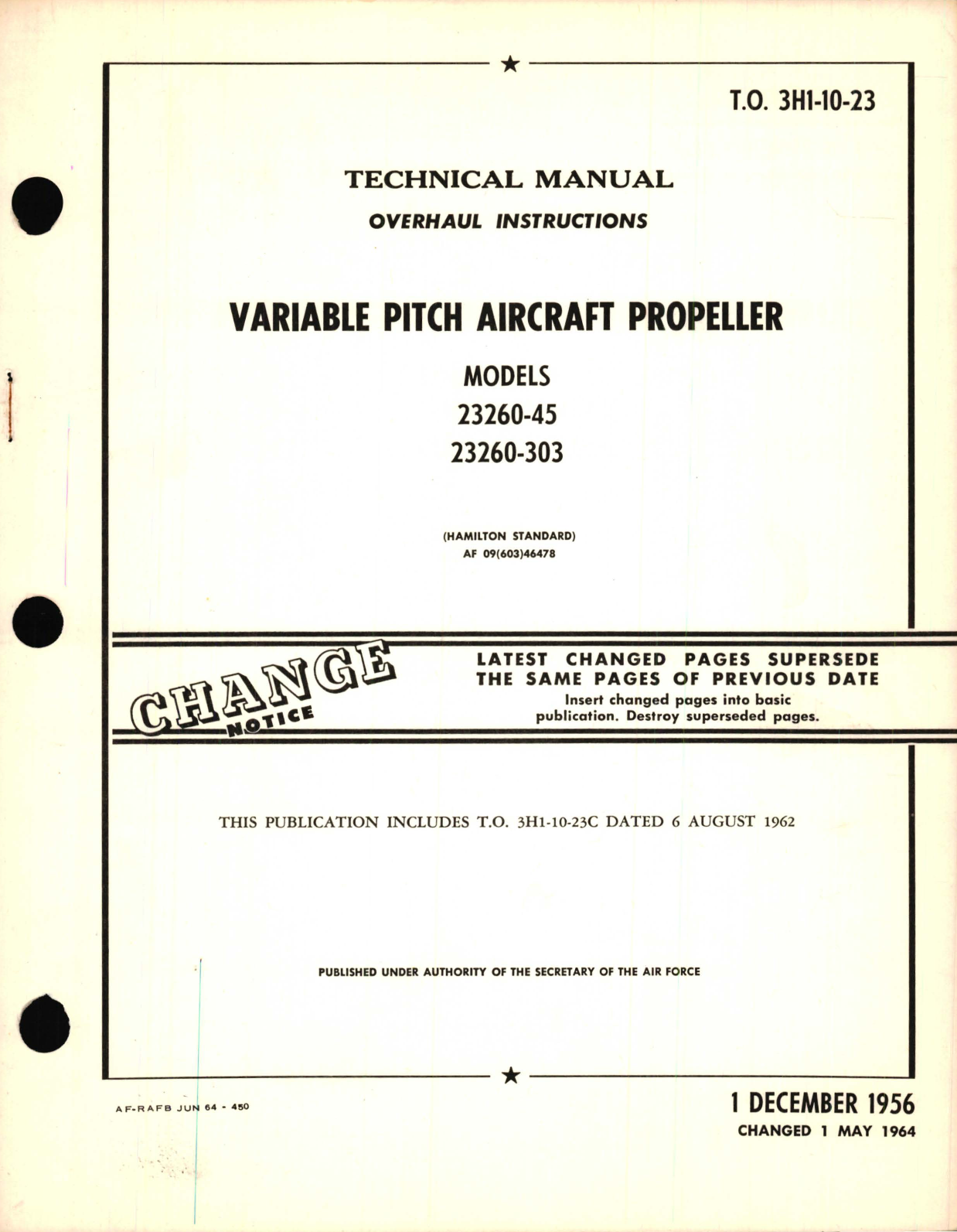 Sample page 1 from AirCorps Library document: Overhaul Instructions for Variable Pitch Aircraft Propeller Models 23260-45, 23260-303