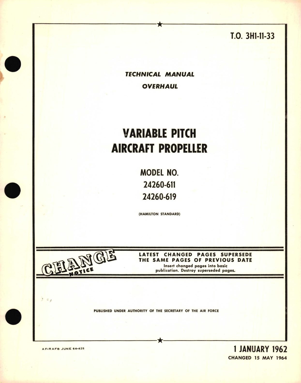 Sample page 1 from AirCorps Library document: Overhaul for Variable Pitch Aircraft Propeller Model No. 24260-611, 24260-619 