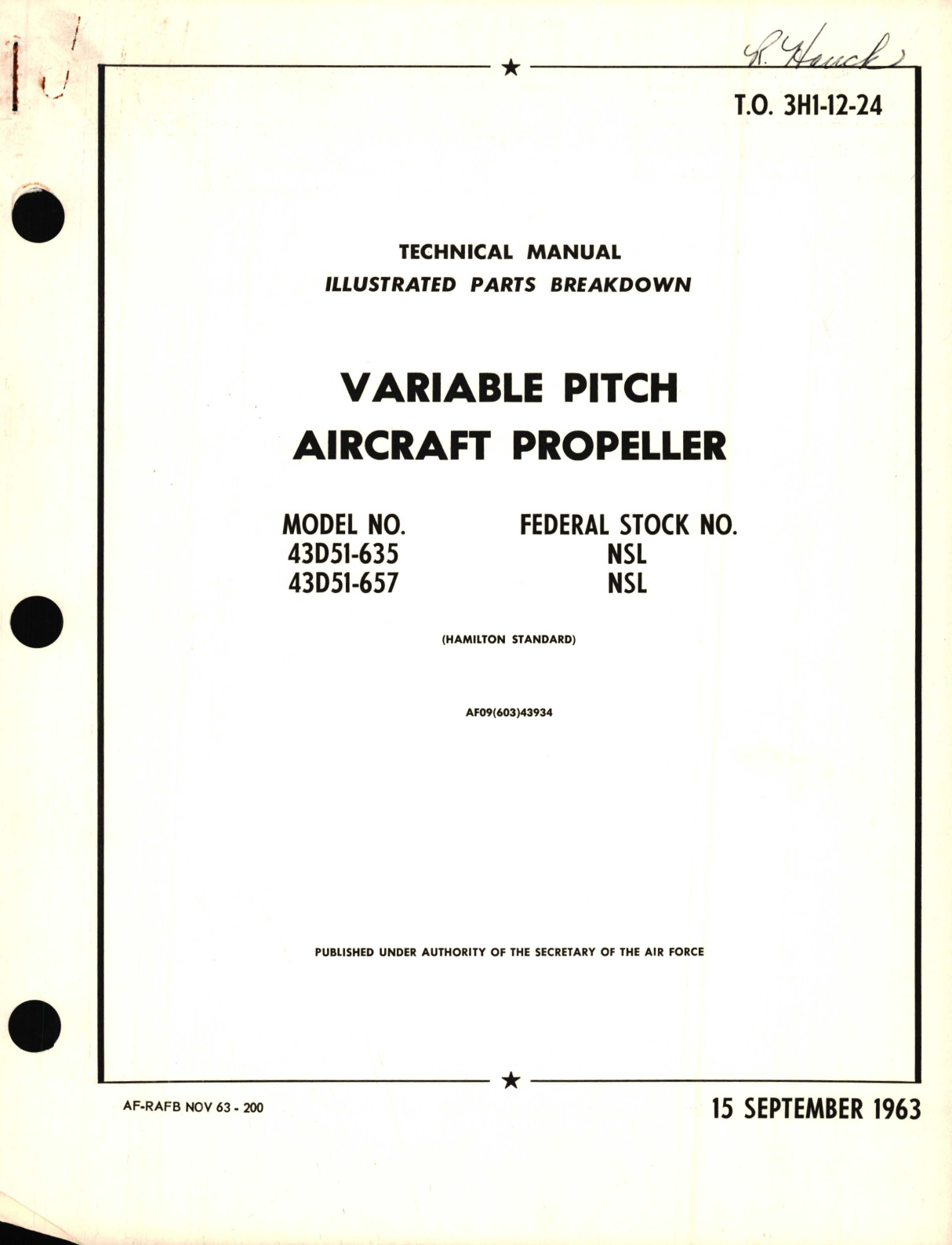 Sample page 1 from AirCorps Library document: Illustrated Parts Breakdown for Variable Pitch Aircraft Propeller Model No. 43D51-635, 43D51-657 