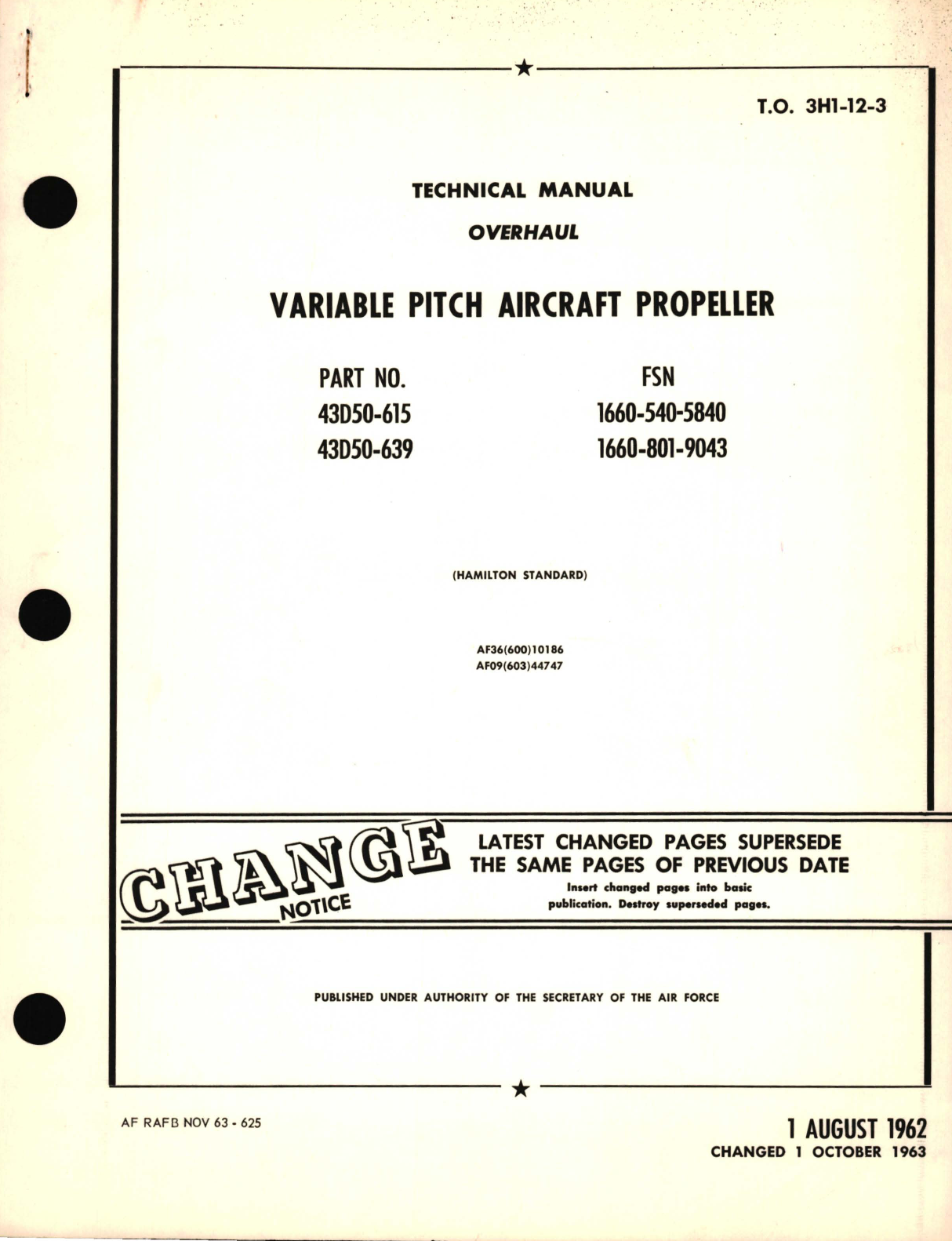 Sample page 1 from AirCorps Library document: Overhaul for Variable Pitch Aircraft Propeller Part No. 43D50-615, 43D50-639 