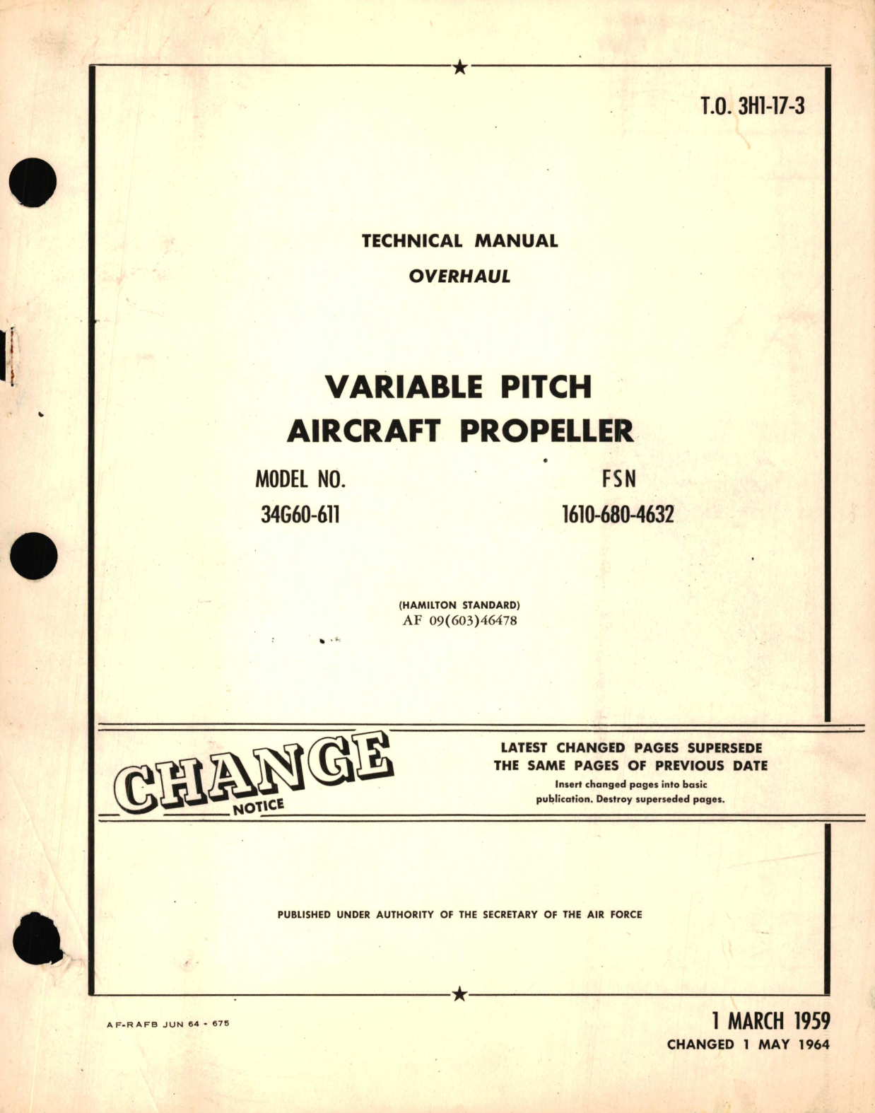 Sample page 1 from AirCorps Library document: Overhaul for Variable Pitch Aircraft Propeller Model No. 34G60-611 