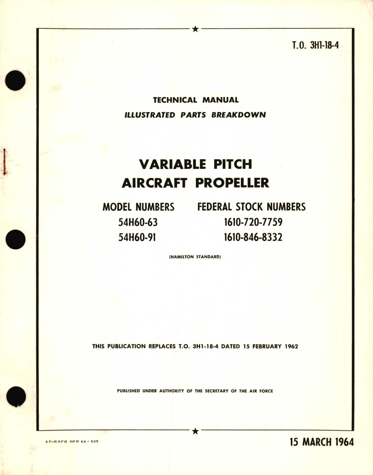 Sample page 1 from AirCorps Library document: Illustrated Parts Breakdown for Variable Pitch Aircraft Propeller Model No. 54H60-63, 54H60-91