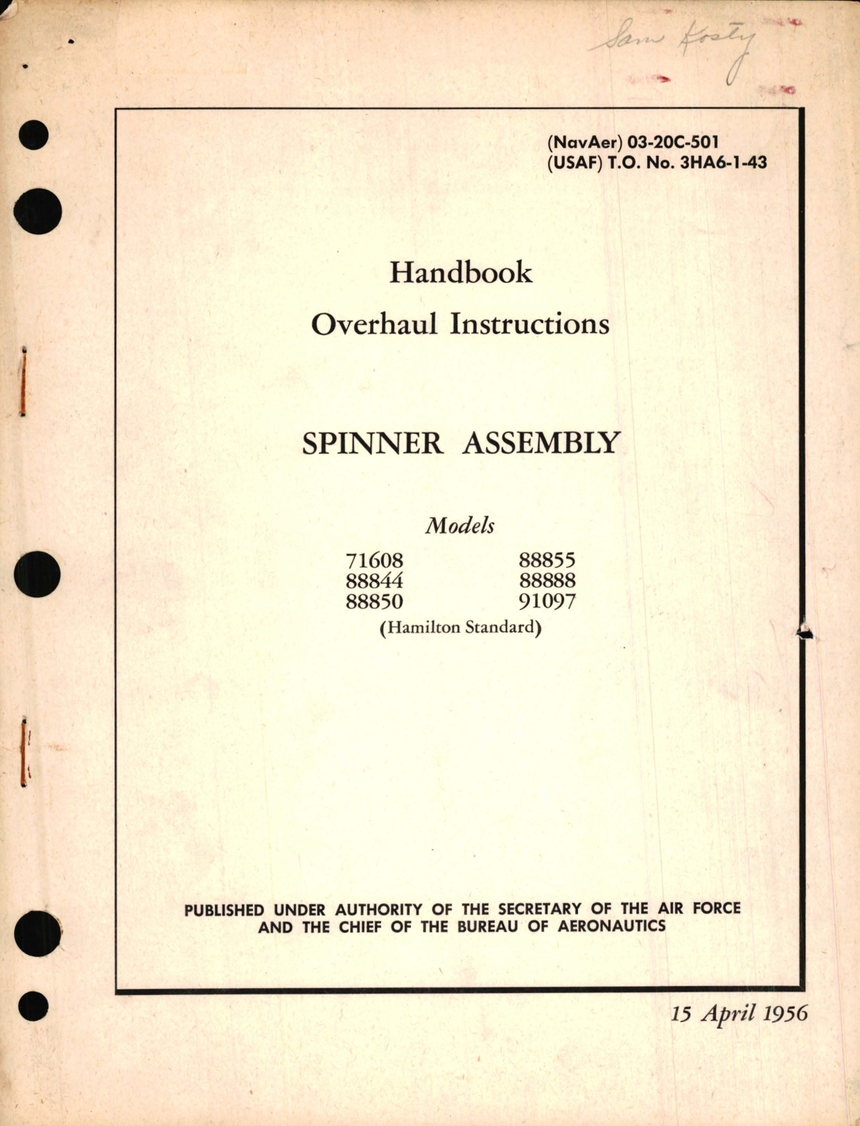 Sample page 1 from AirCorps Library document: Overhaul Instructions for Spinner Assembly Models 71608, 88844, 88850, 88855, 88888, 91097