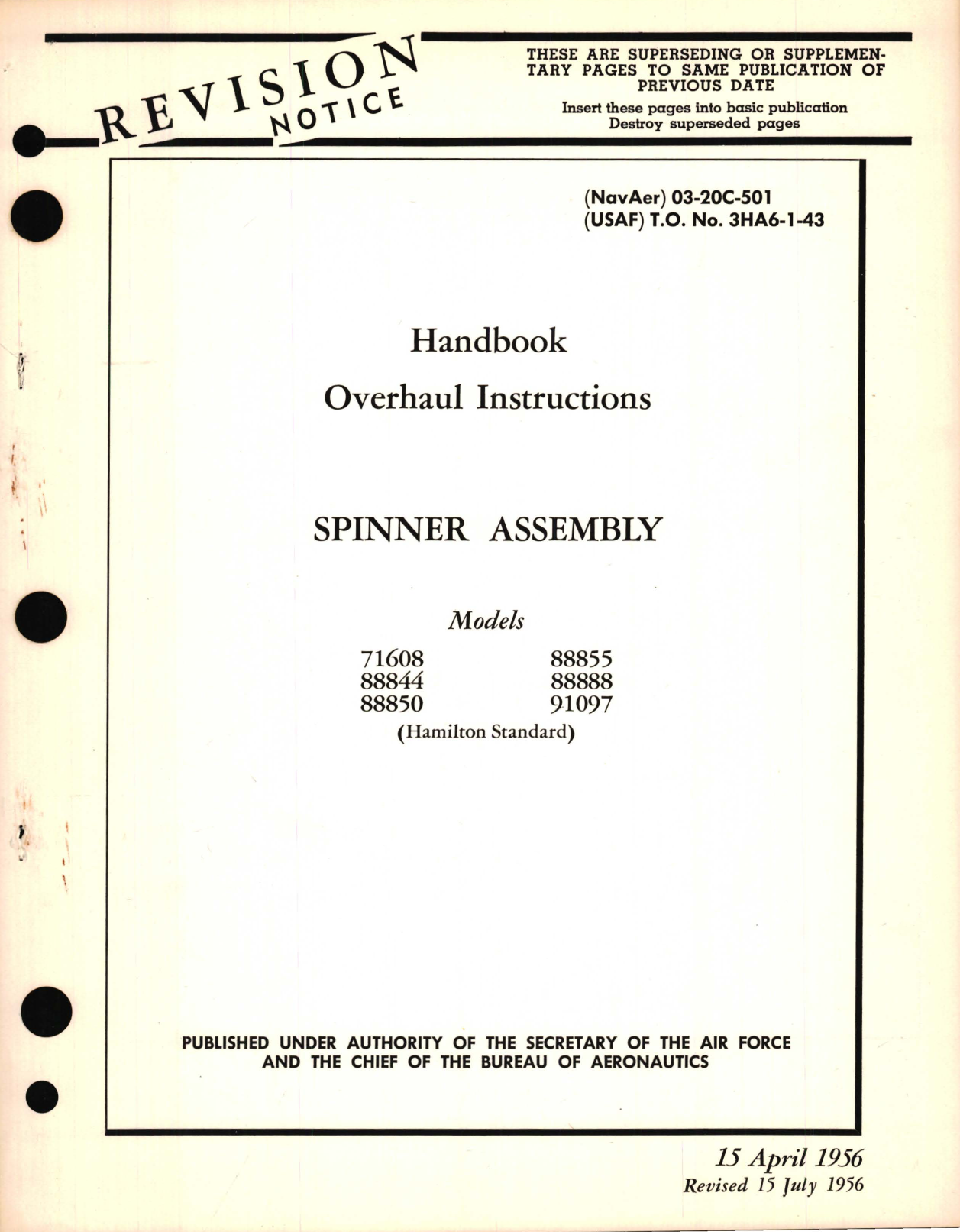 Sample page 1 from AirCorps Library document: Overhaul Instructions for Spinner Assembly Models 71608, 88844, 88850, 88855, 88888, 91097