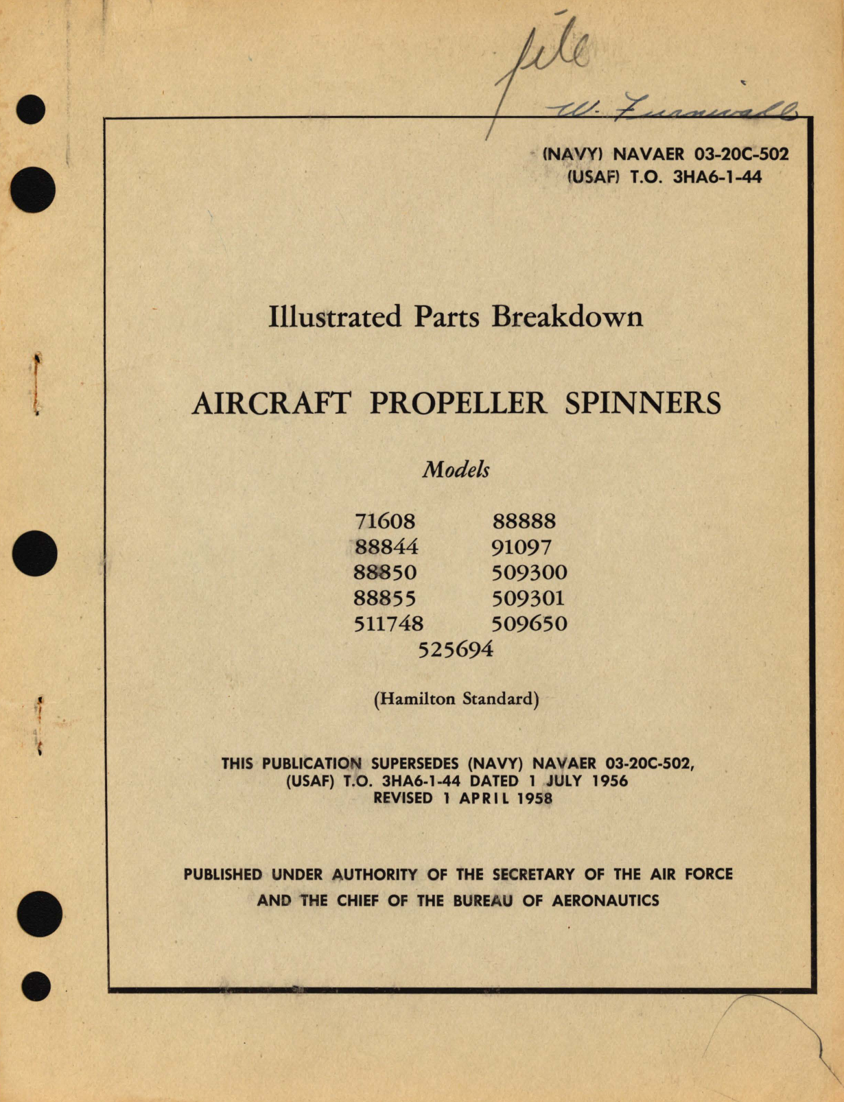 Sample page 1 from AirCorps Library document: Illustrated Parts Breakdown for Aircraft Propeller Spinners Models 71608, 88888, 88844, 91097, 88850, 509300, 88855, 509301, 511748, 509650, 525694