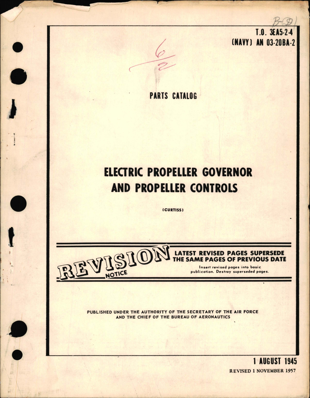 Sample page 1 from AirCorps Library document: Parts Catalog for Electric Propeller Governor and Propeller Control 