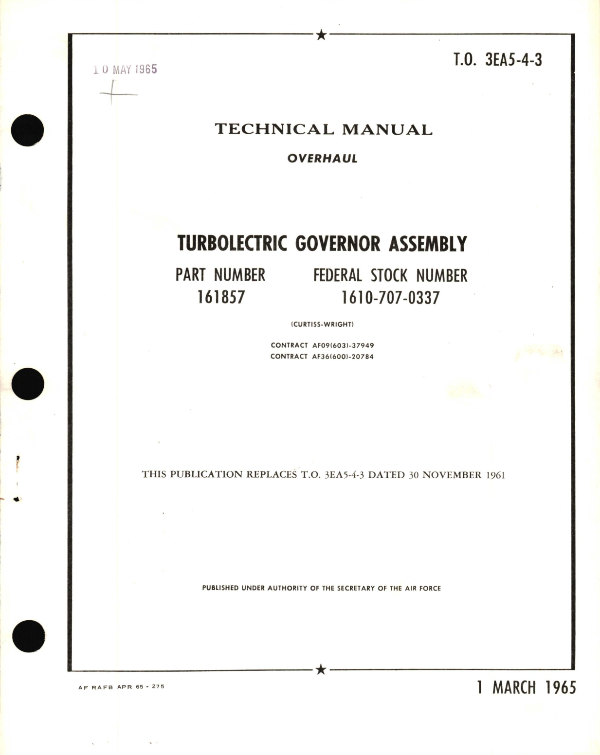 Sample page 1 from AirCorps Library document: Overhaul for Turbolectric Governor Assembly Part No 161857 