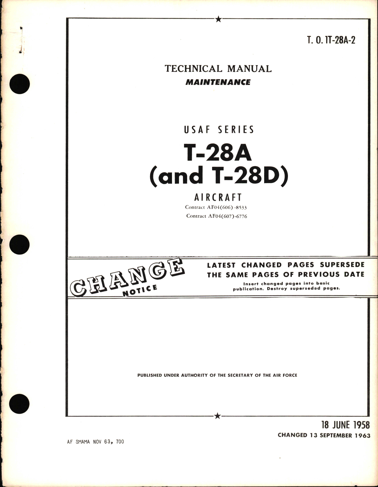 Sample page 1 from AirCorps Library document: Maintenance Manual for T-28A and T-28D