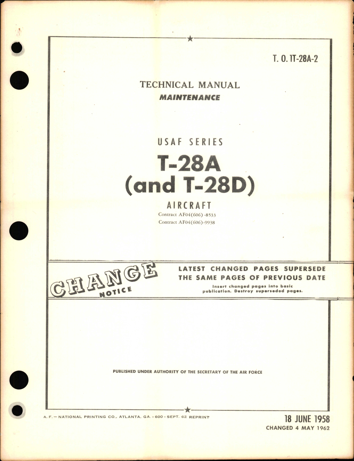 Sample page 1 from AirCorps Library document: Maintenance Manual for T-28A and T-28D