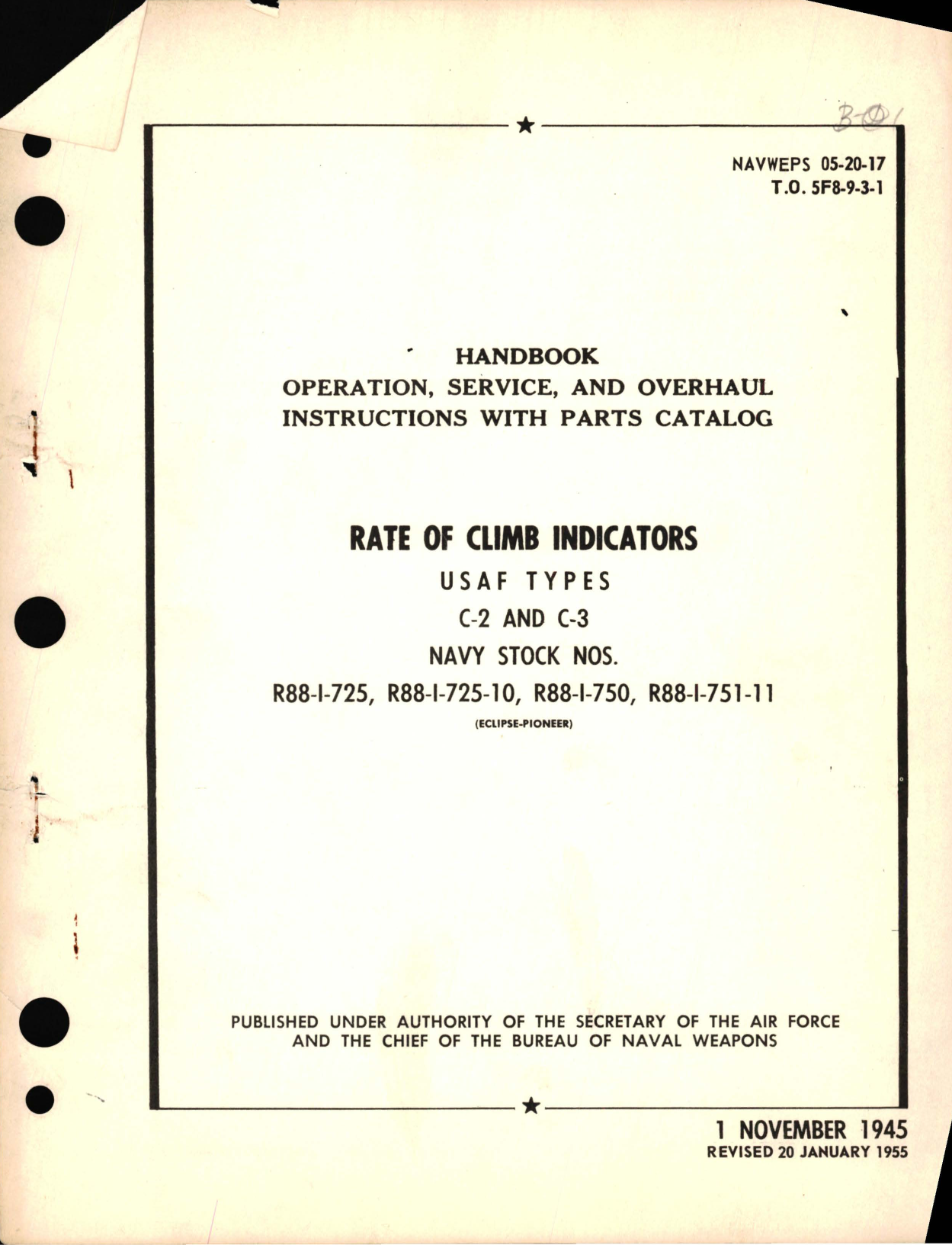 Sample page 1 from AirCorps Library document: Operation, Service, and Overhaul Instructions with Parts Catalog for Rate of Climb Indicators USAF Types C-2 and C-3 