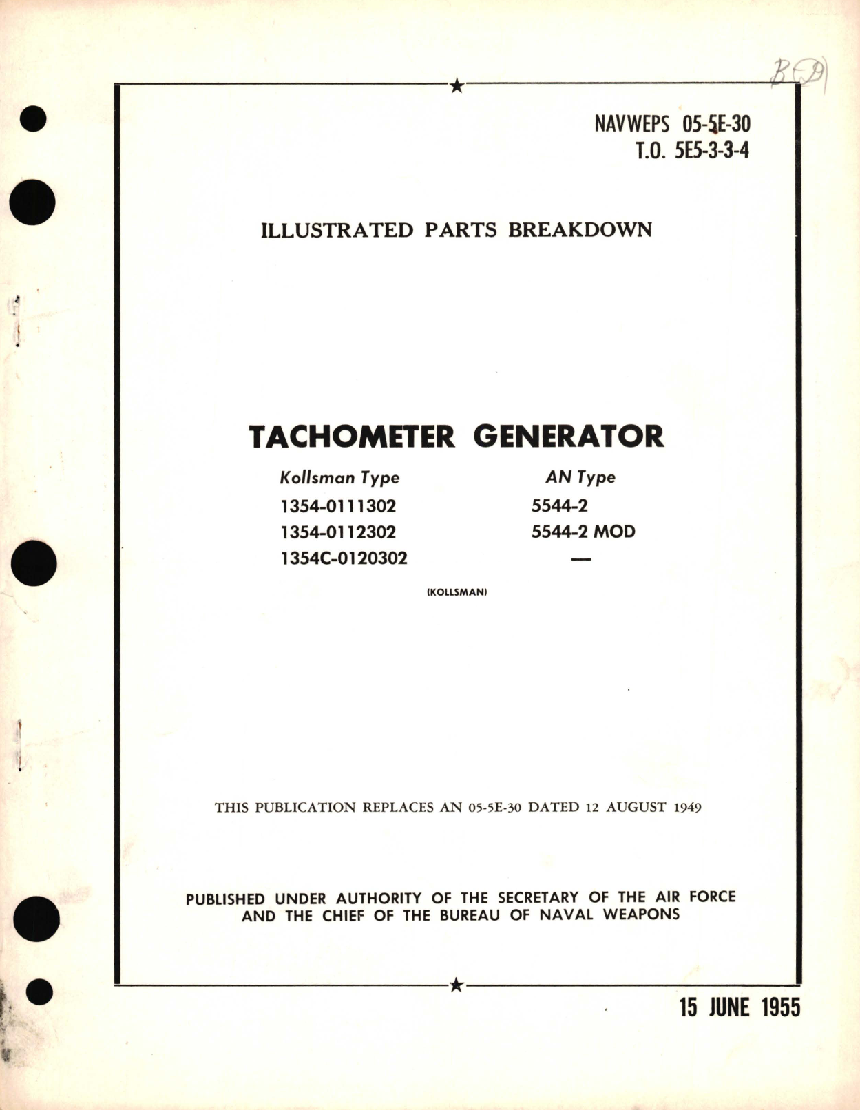 Sample page 1 from AirCorps Library document: Illustrated Parts Breakdown for Tachometer Generator Kollsman Type 1354, AN Type 5544-2