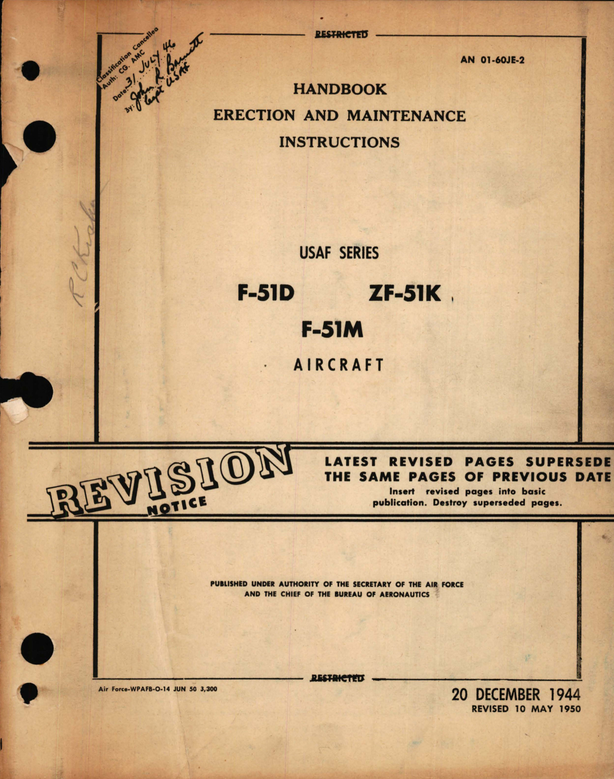 Sample page 1 from AirCorps Library document: Erection and Maintenance Instructions for USAF Series F-51D, F-51M, ZF-5K Aircraft