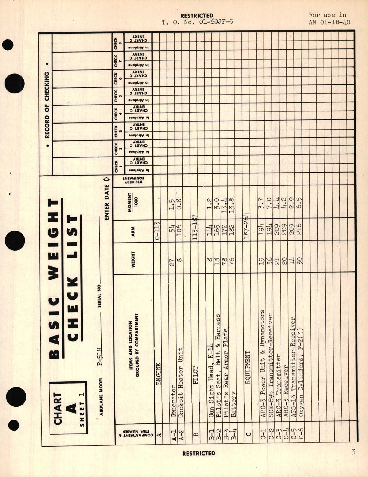 Sample page 5 from AirCorps Library document: Basic Weight Check List and Loading Data for USAF Series P-51H Aircraft