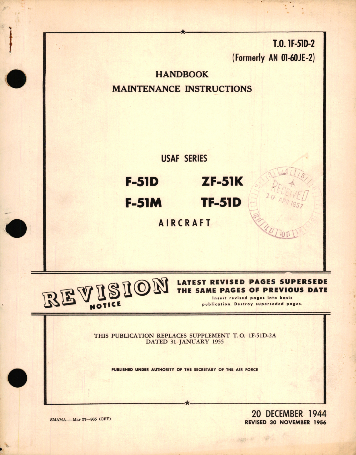 Sample page 1 from AirCorps Library document: Maintenance Instructions for USAF Series F-51D, F-51M, ZF-51K, TF-51D Aircraft