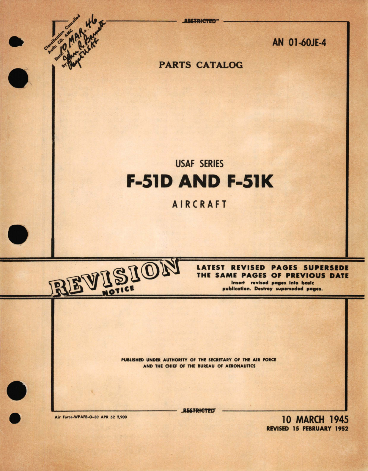 Sample page 1 from AirCorps Library document: Parts Catalog for USAF Series F-51D and F-51K Aircraft