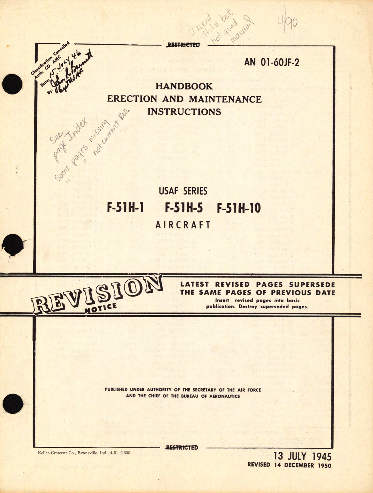 Sample page 1 from AirCorps Library document: Erection and Maintenance Instructions for USAF Series F-51H-1, F-51H-5, F-51H10 Aircraft