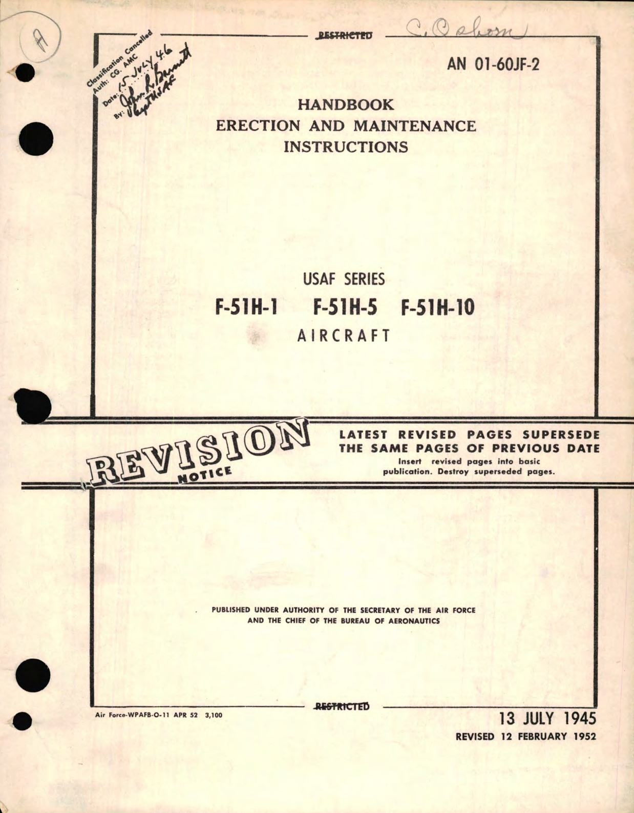 Sample page 1 from AirCorps Library document: Erection and Maintenance Instructions for USAF Series F-51H1, F-51H-5, F-51H-10 Aircraft