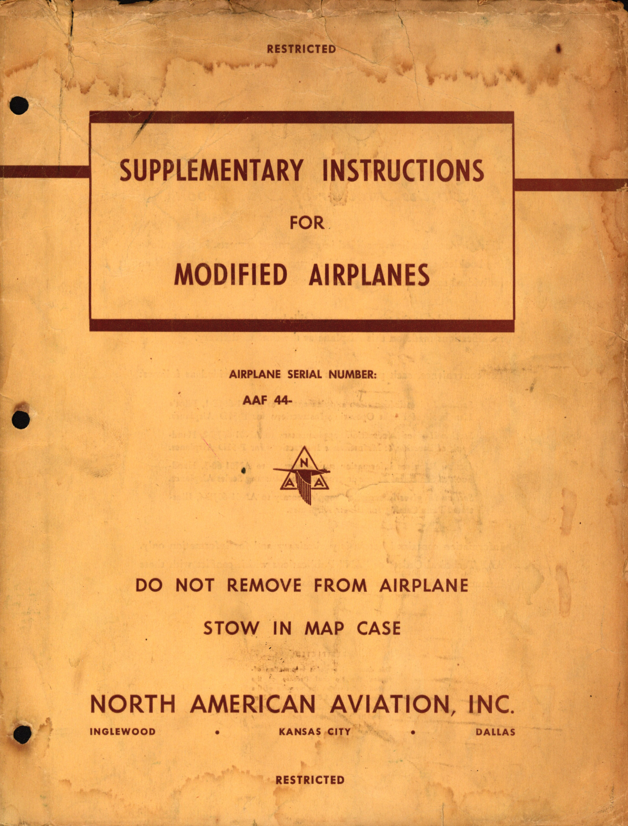 Sample page 1 from AirCorps Library document: Supplementary Instructions for  Ammunition Bay Modification 