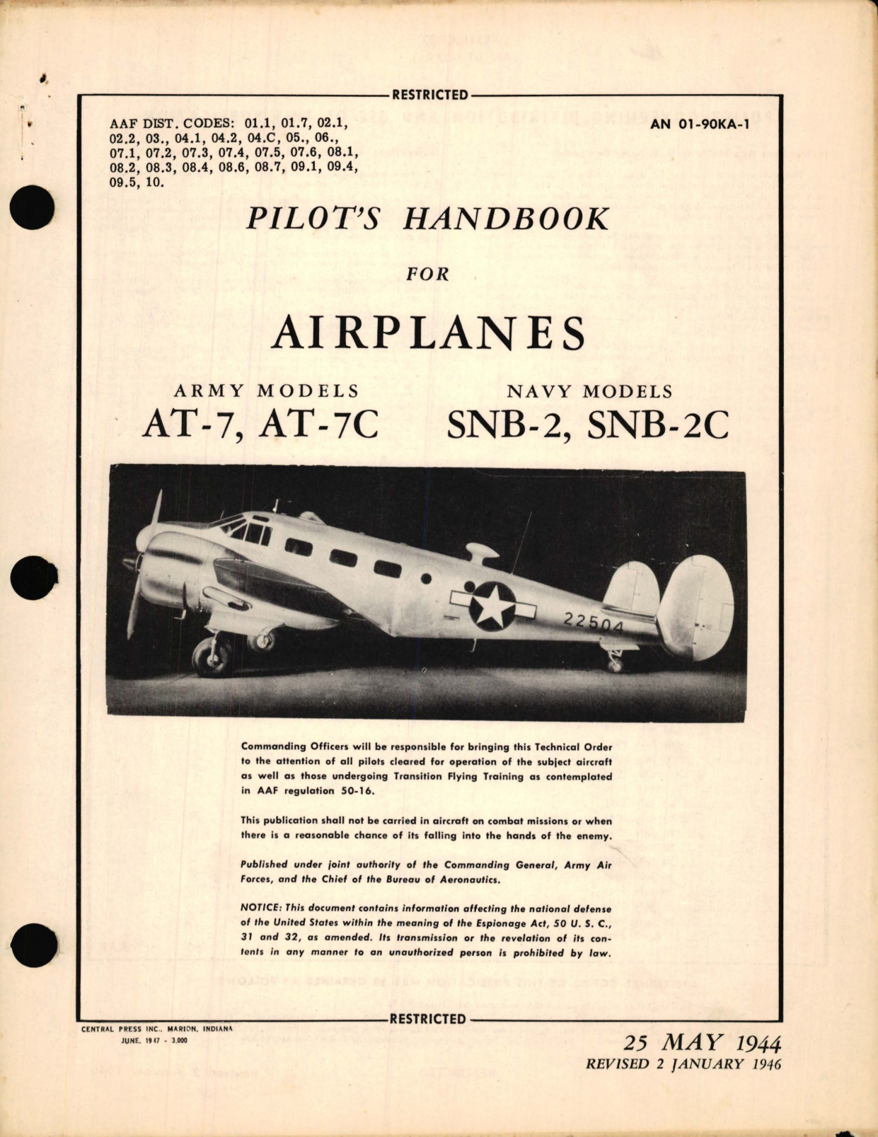 Sample page 5 from AirCorps Library document: Flight Operating Instructions for USAF Series T-7 (AT-7), T-7C (AT-7C) Navy Models SNB-2, SNB-3