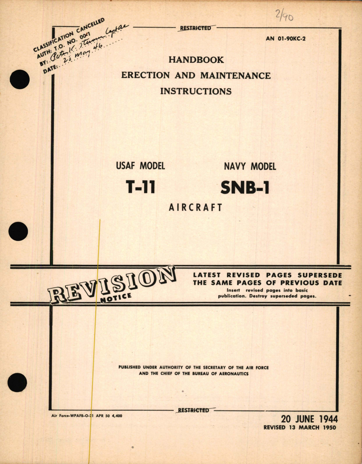 Sample page 1 from AirCorps Library document: Erection and Maintenance Instructions for USAF Model T-11 Navy Model SNB-1 Aircraft