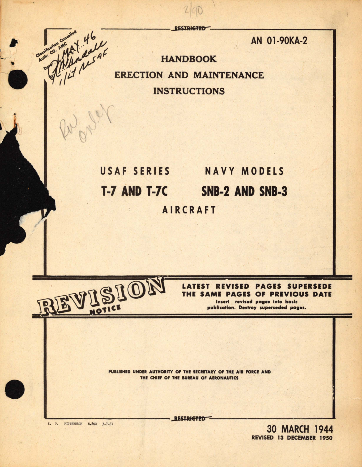 Sample page 1 from AirCorps Library document: Erection and Maintenance Instructions for USAF Series T-7 and T-7C Navy Models SNB-2 and SNB-3 Aircraft  