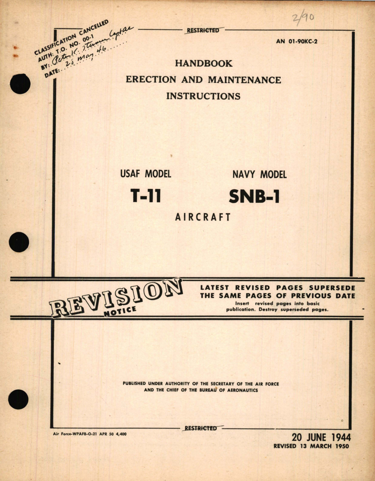 Sample page 1 from AirCorps Library document: Erection and Maintenance Instructions for USAF Model T-11 Navy Model SNB-1 Aircraft