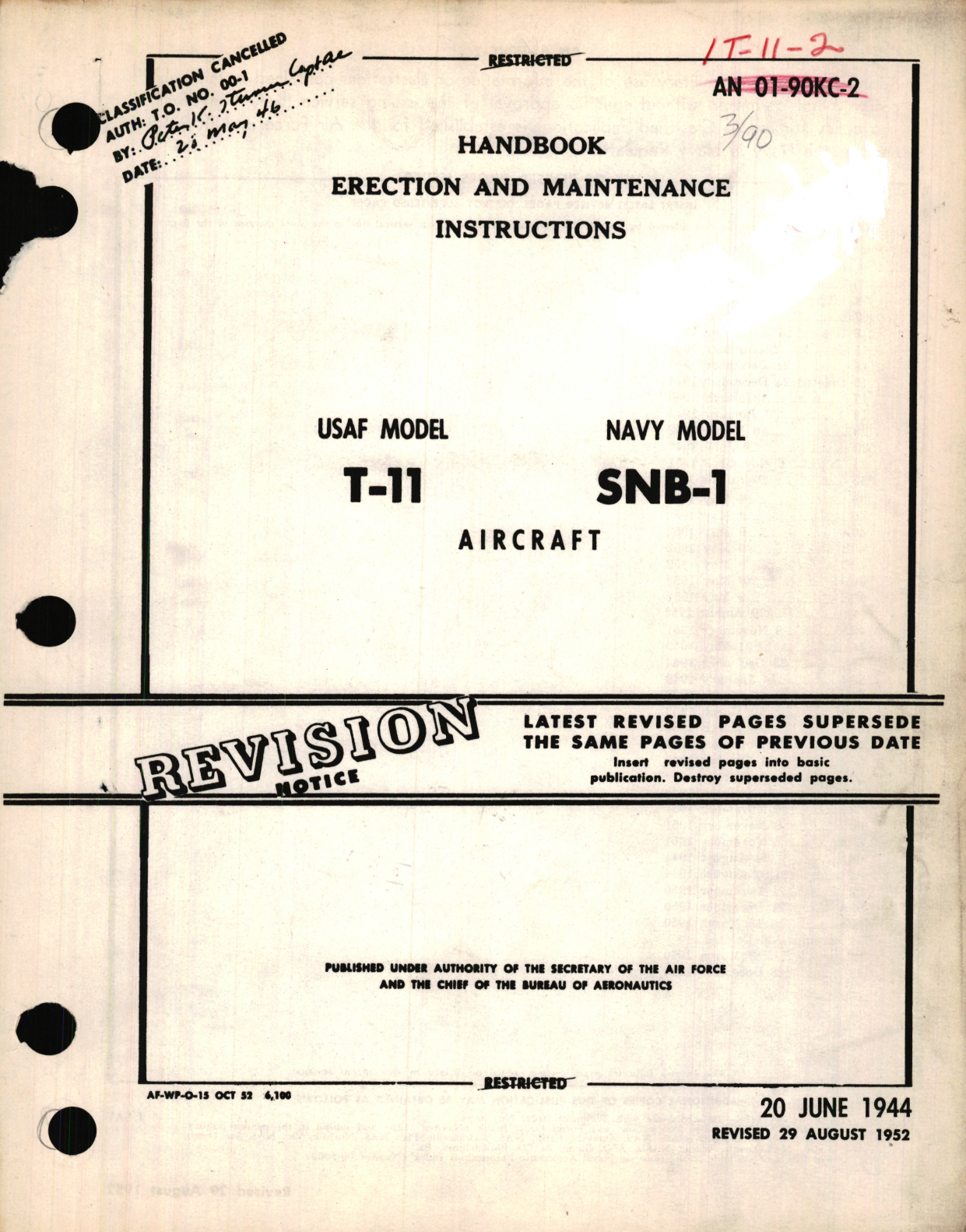 Sample page 1 from AirCorps Library document: Erection and Maintenance Instructions for USAF Model T-11 Navy Model SNB-1 Aircraft